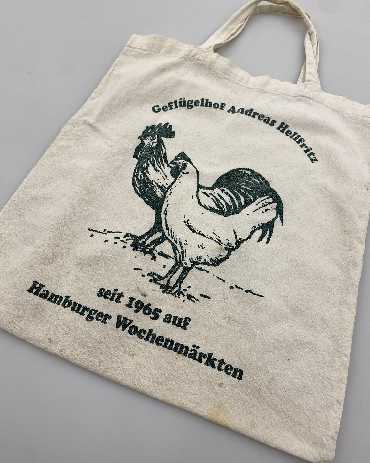 Vintage 1980s Geflügelhof Andreas Hellfritz Tote Bag White