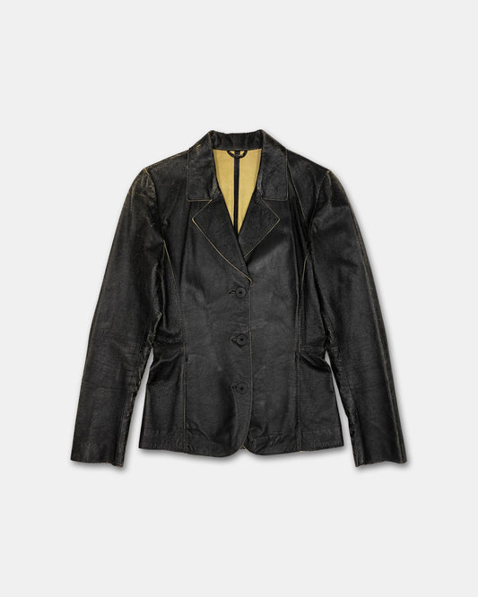 Mauritius 2010s Cracked Leather Blazer Jacket Black