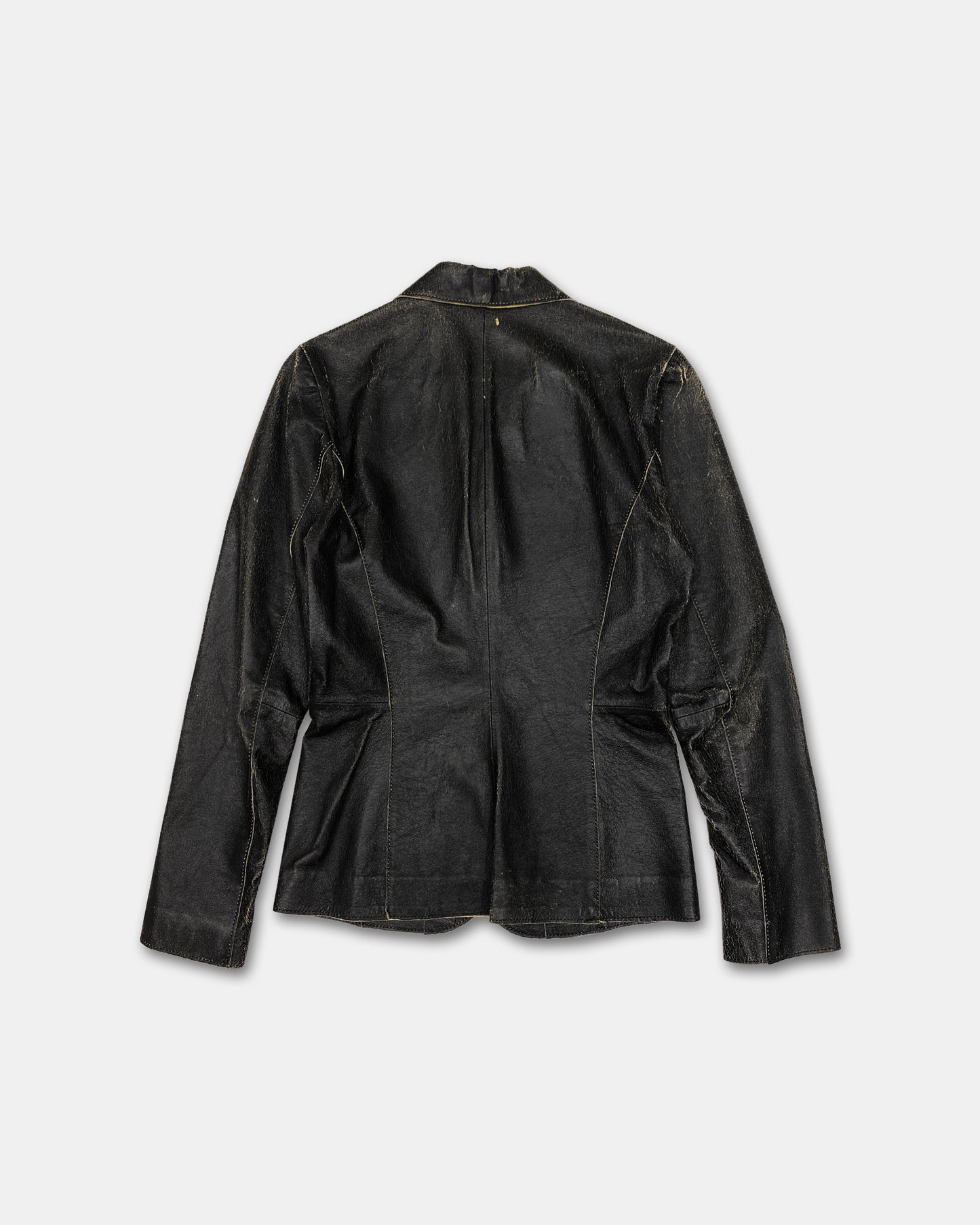 Mauritius 2010s Cracked Leather Blazer Jacket Black