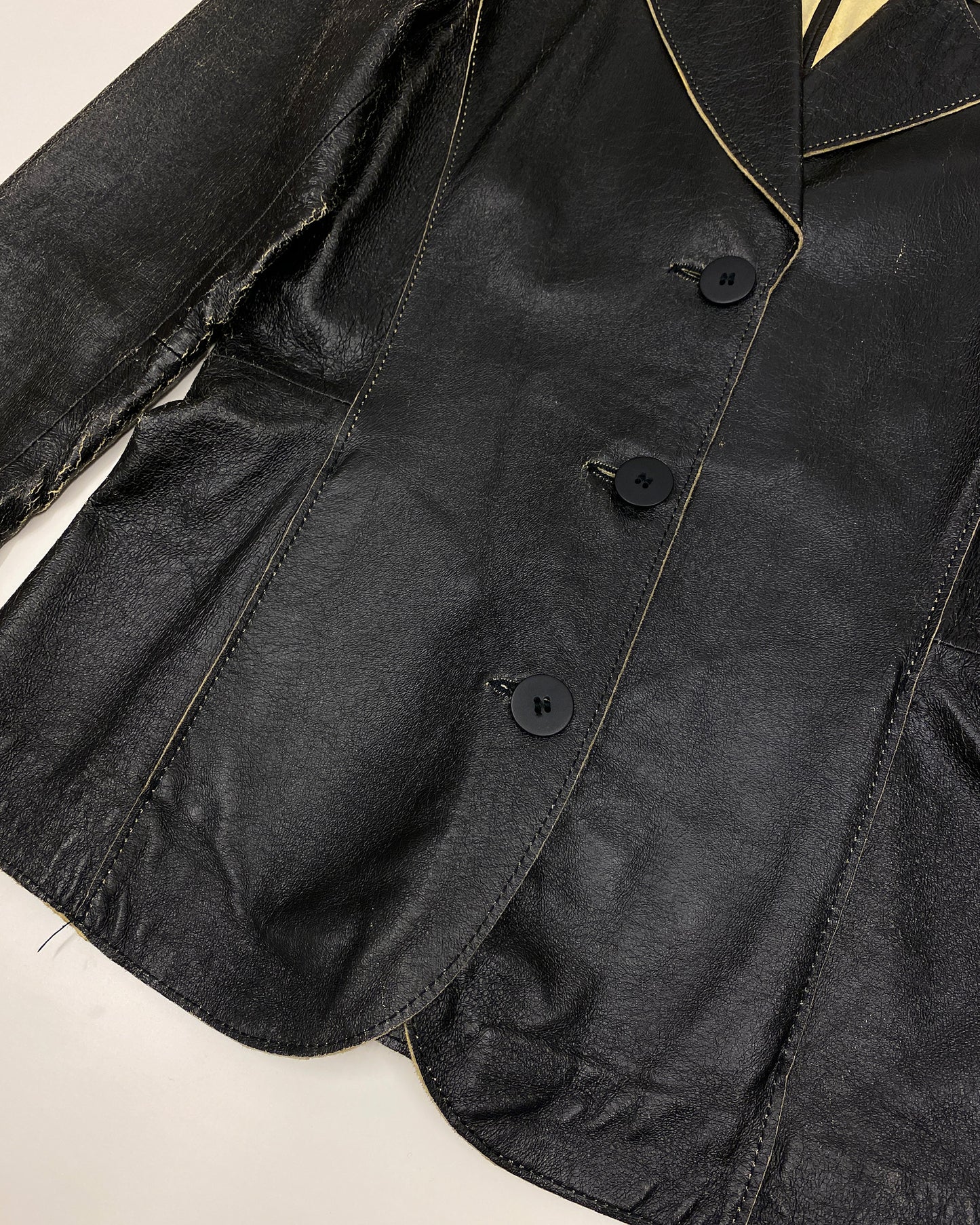 Mauritius 2010s Cracked Leather Blazer Jacket Black
