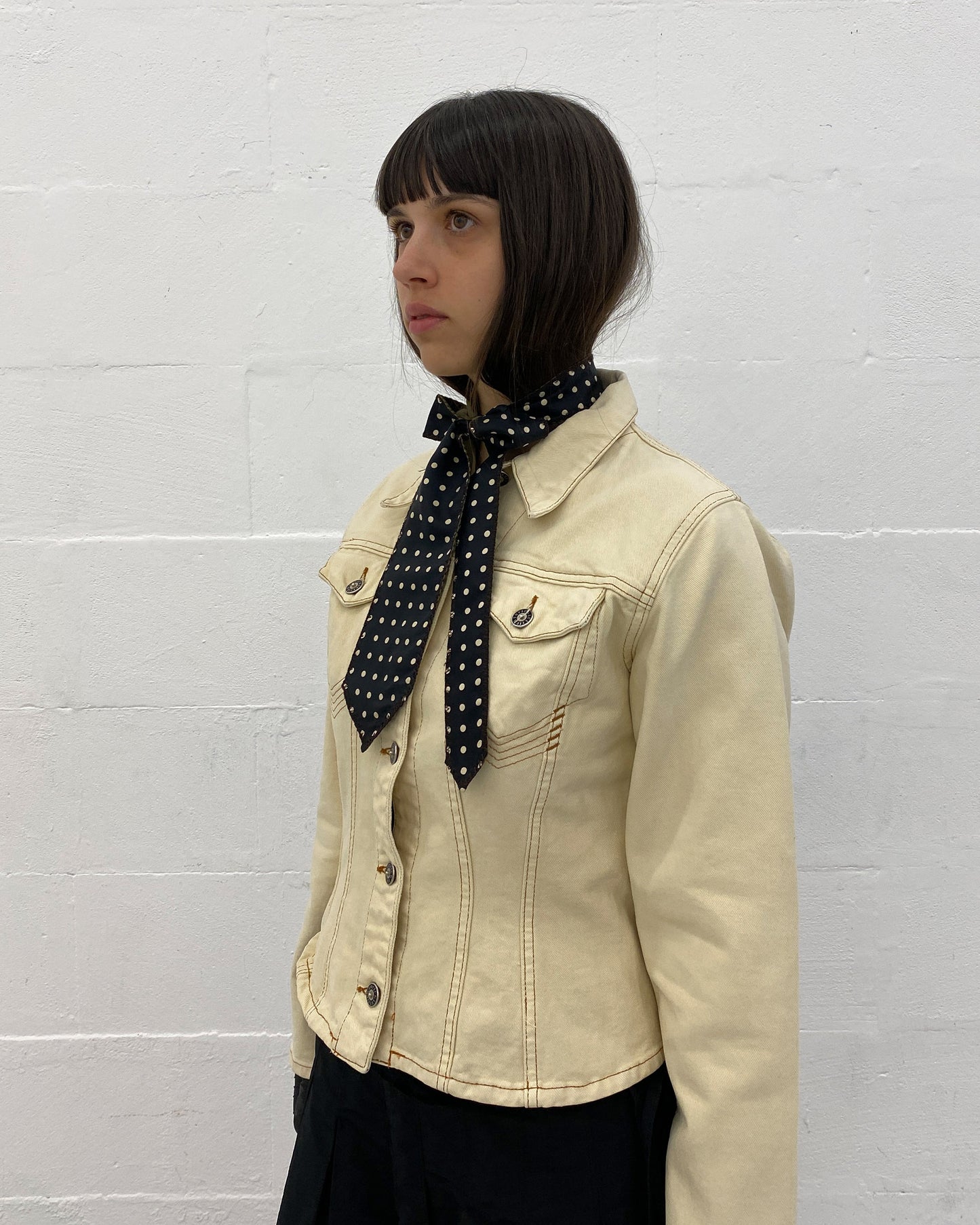 Gaultier Jeans 1990s Corset Cropped Denim Jacket Beige