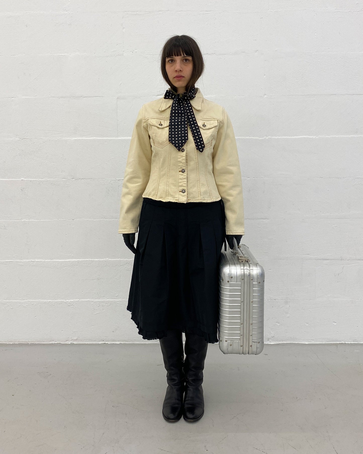 Gaultier Jeans 1990s Corset Cropped Denim Jacket Beige
