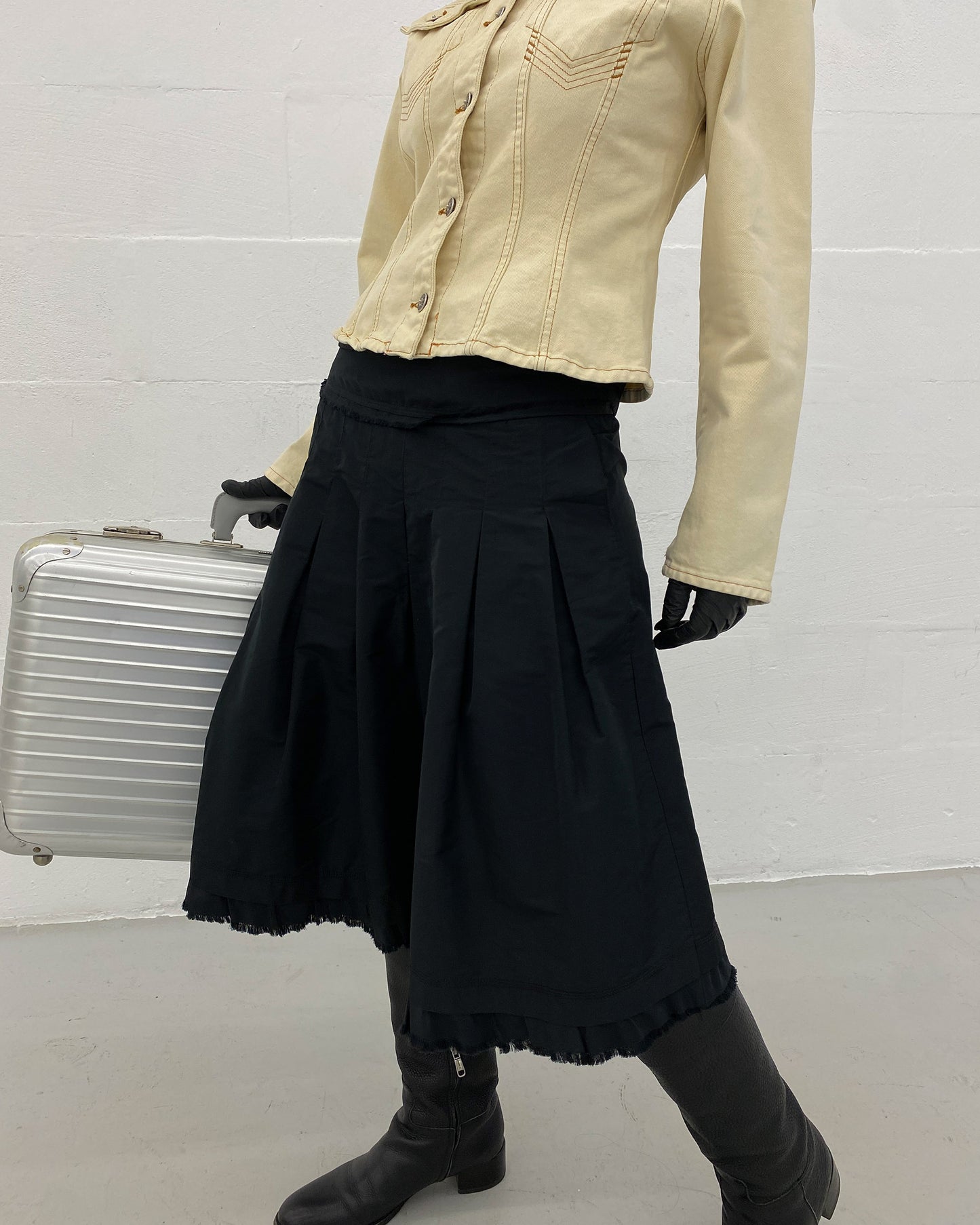 Gaultier Jeans 1990s Corset Cropped Denim Jacket Beige