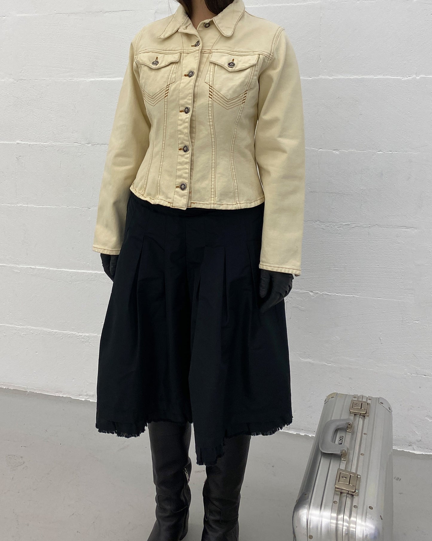 Gaultier Jeans 1990s Corset Cropped Denim Jacket Beige