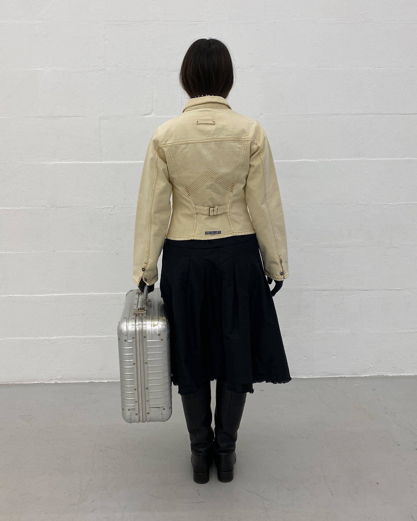 Gaultier Jeans 1990s Corset Cropped Denim Jacket Beige