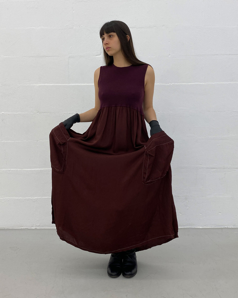Marithé + François Girbaud 1990s Knit Nylon Tank Dress Purple