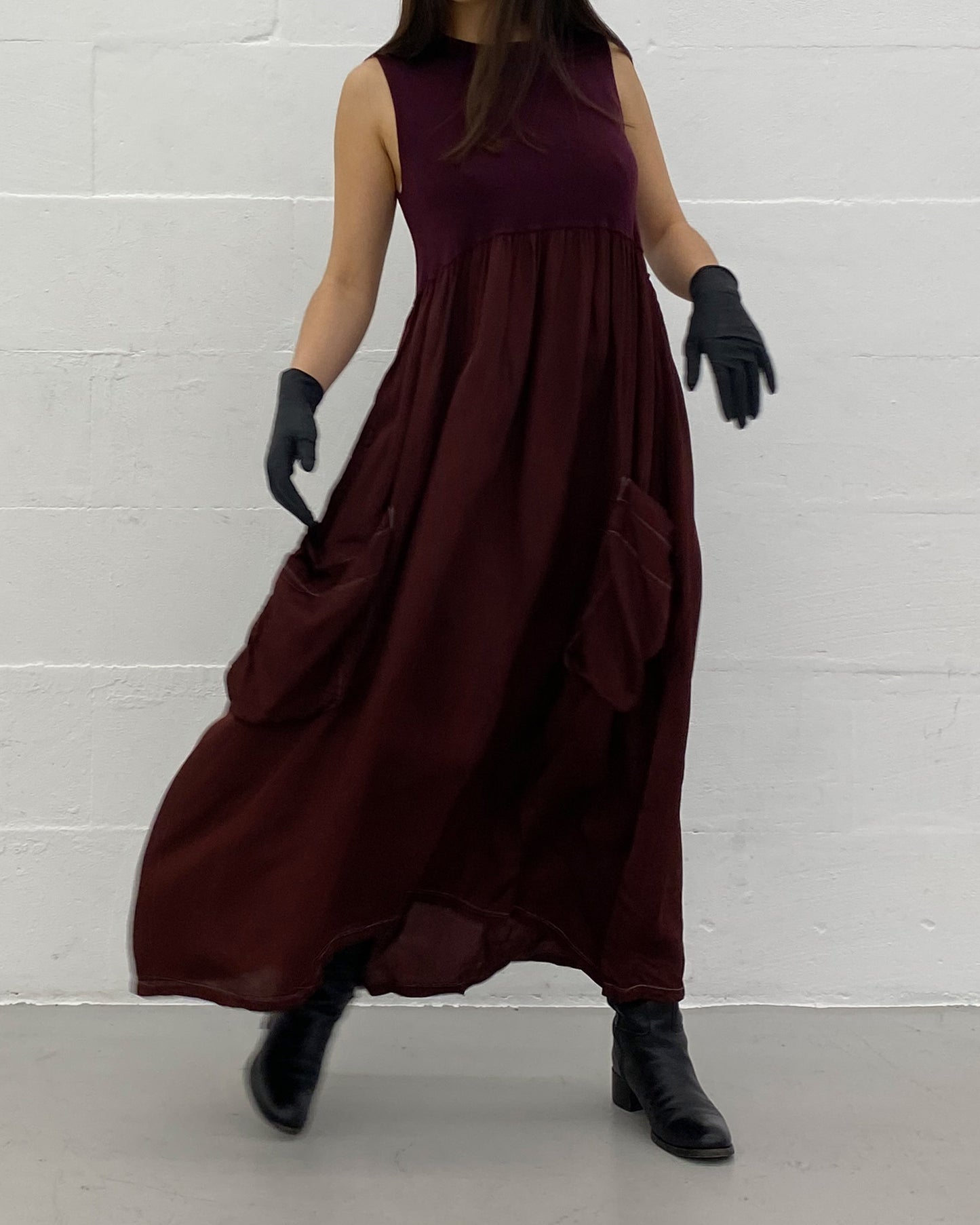 Marithé + François Girbaud 1990s Knit Nylon Tank Dress Purple