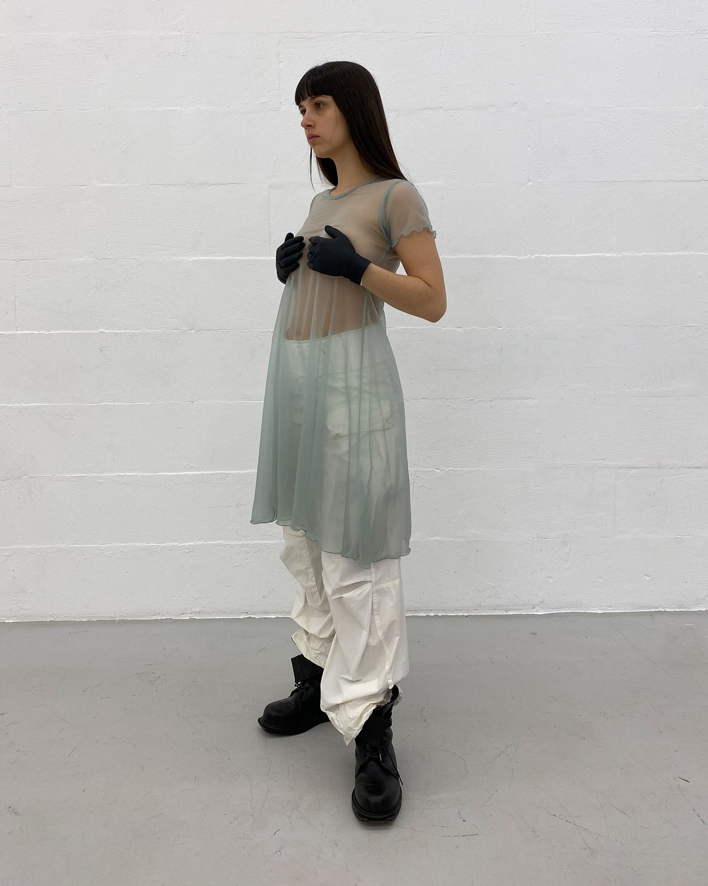 Marithé + François Girbaud 1990s See Through Mesh Dress Light Blue