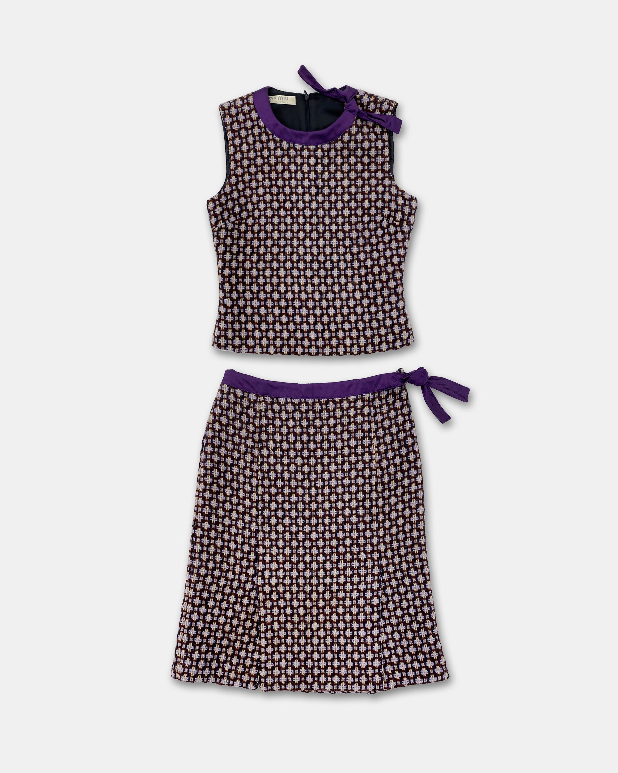 Miu Miu SS2000 Wool Checkered Top and Skirt Set Purple – Knud Peters