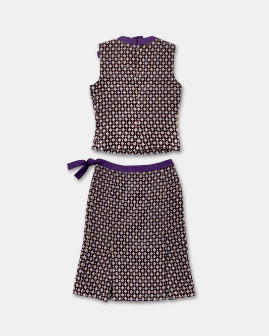 Miu Miu SS2000 Wool Checkered Top and Skirt Set Purple