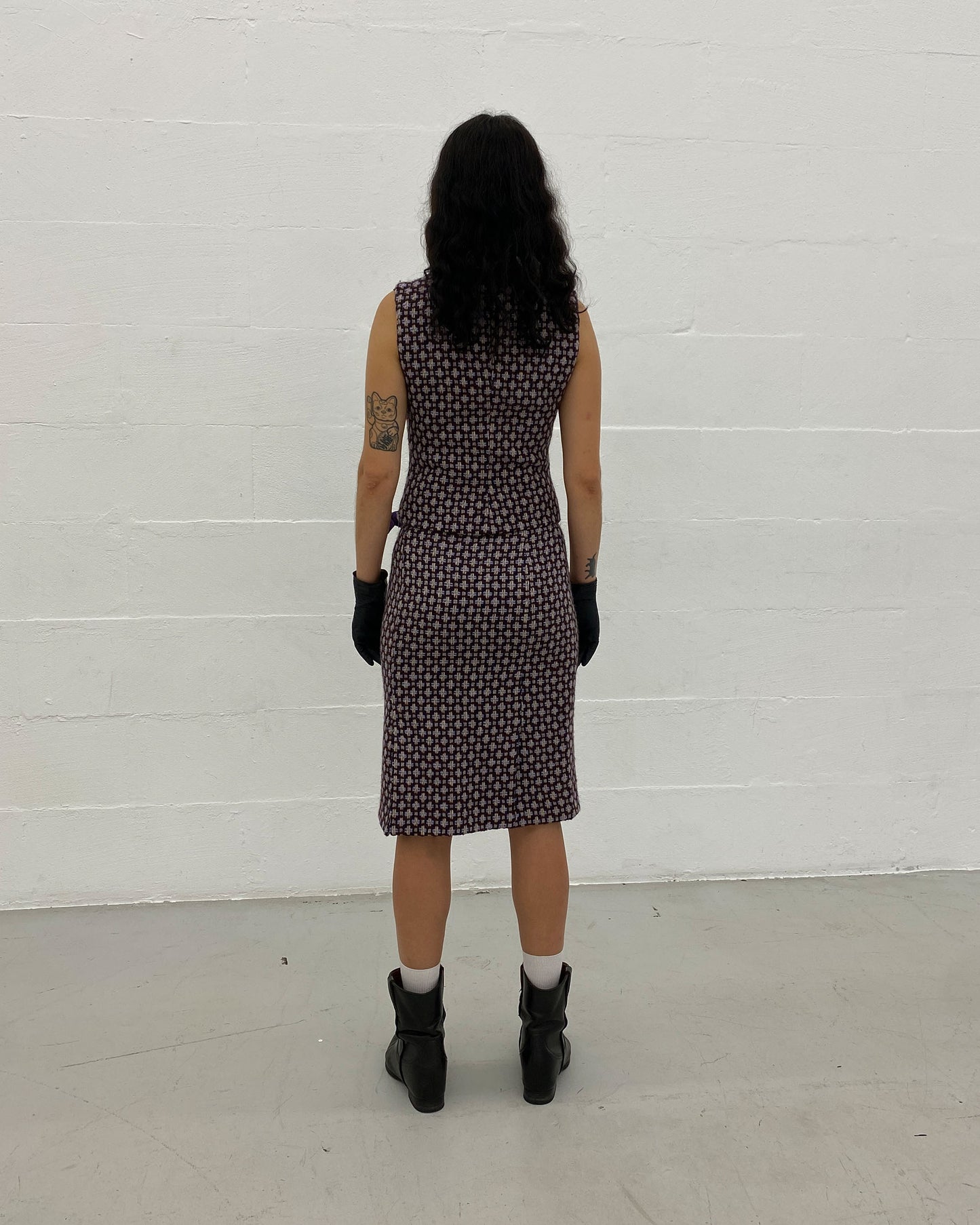 Miu Miu SS2000 Wool Checkered Top and Skirt Set Purple