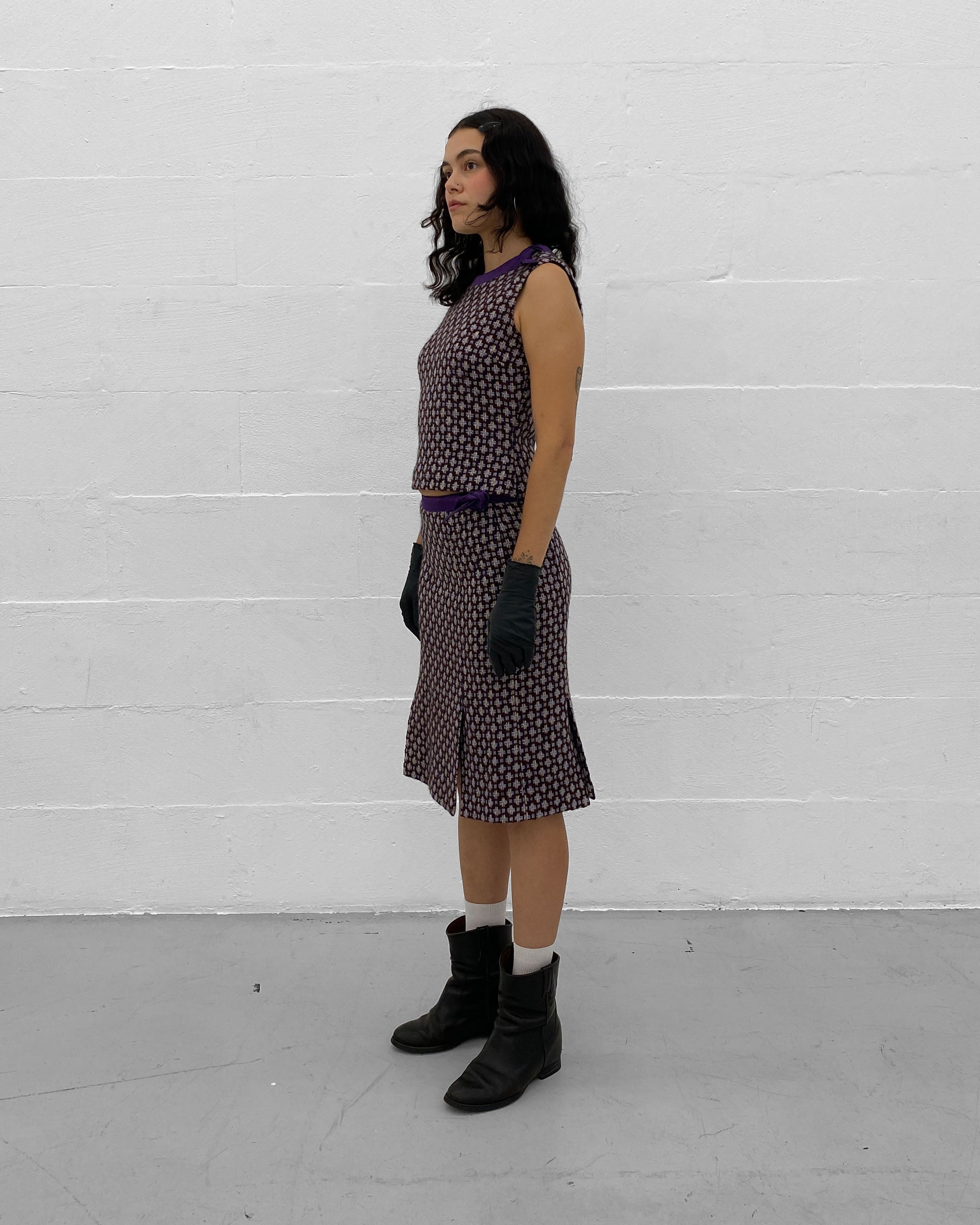 Miu Miu SS2000 Wool Checkered Top and Skirt Set Purple – Knud Peters