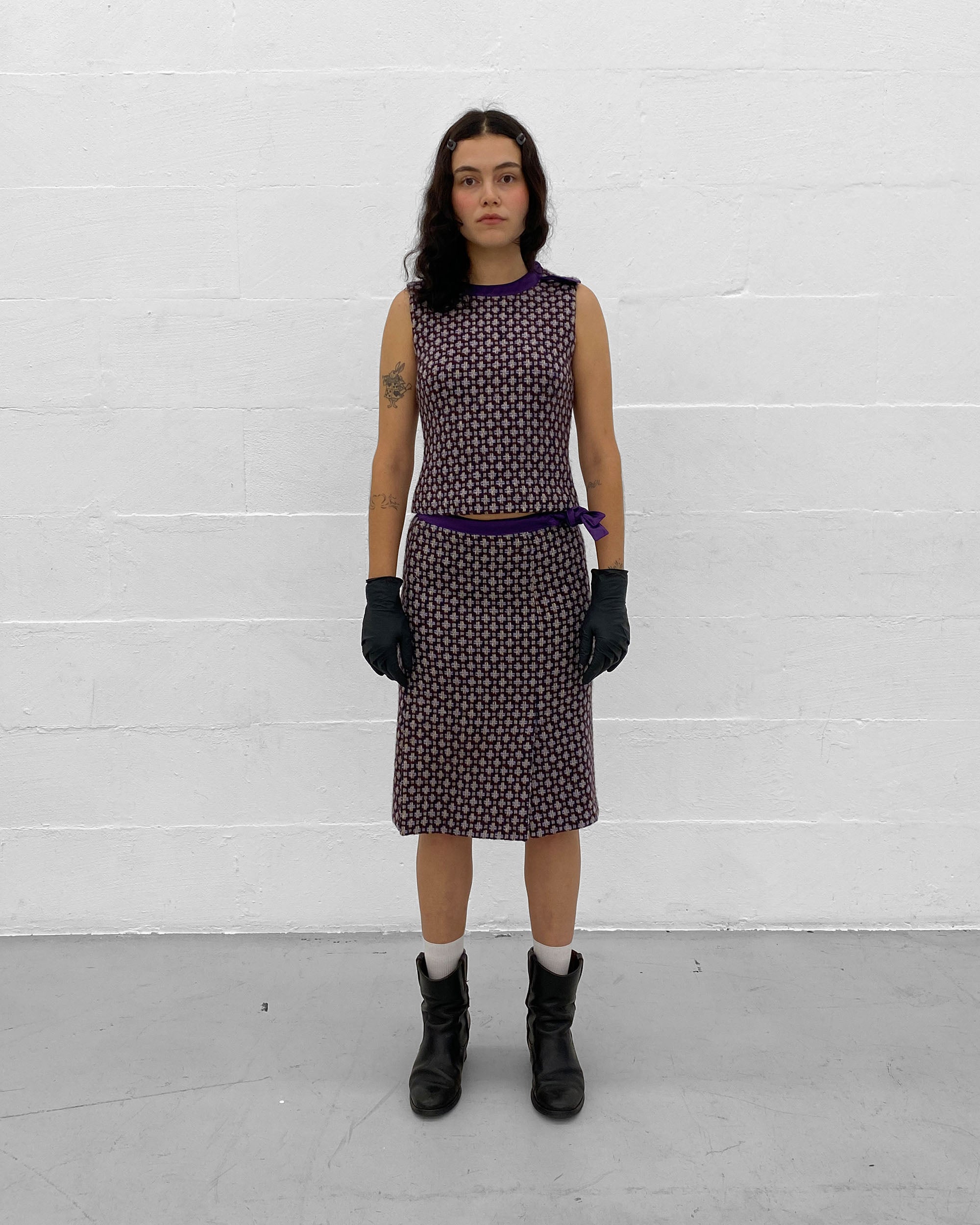Miu Miu SS2000 Wool Checkered Top and Skirt Set Purple – knudpeters
