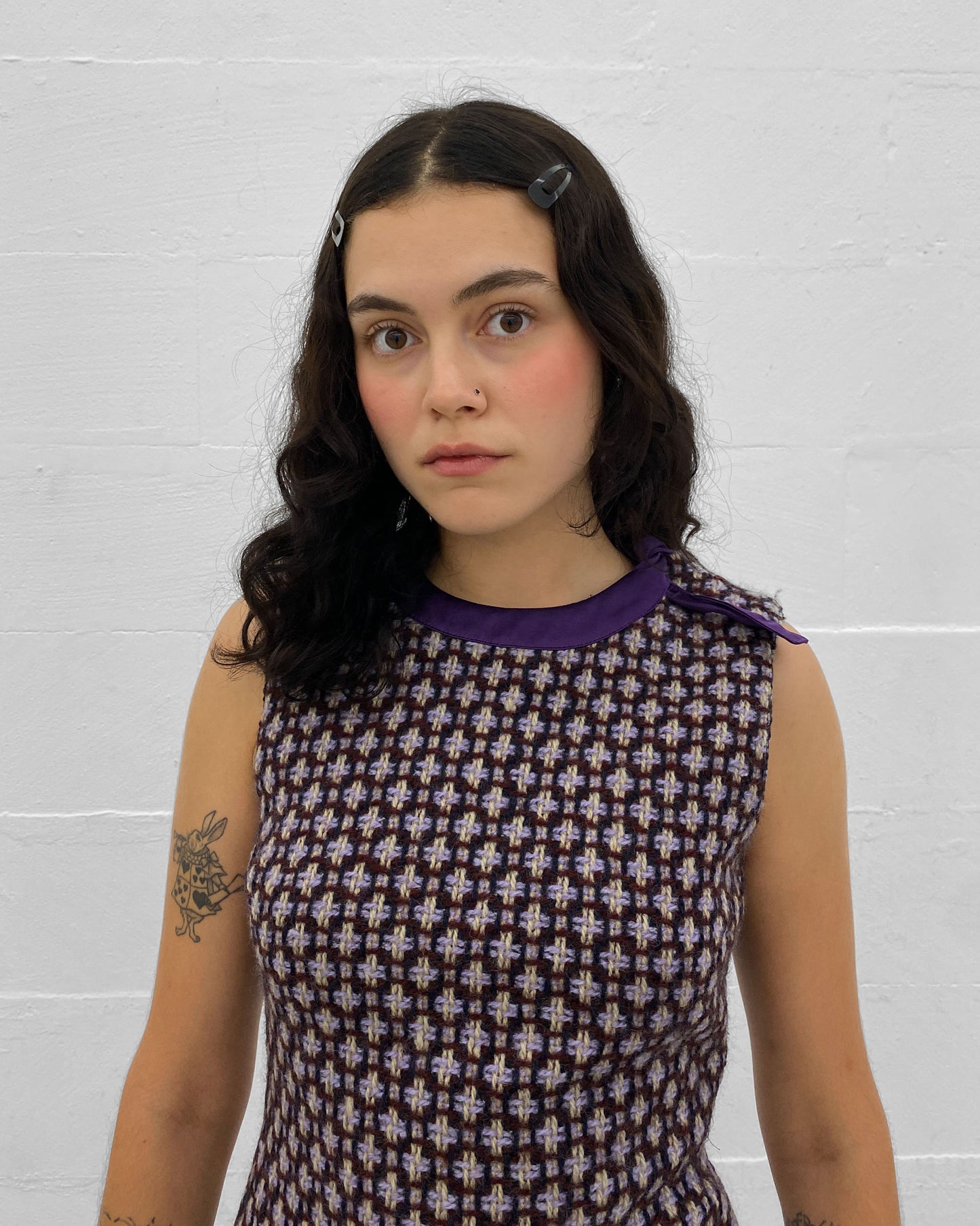 Miu Miu SS2000 Wool Checkered Skirt Purple