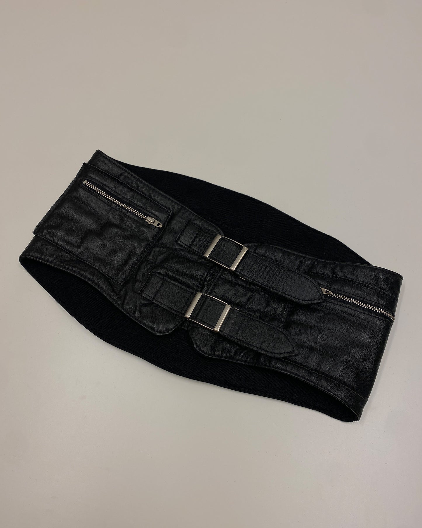 Vintage 1960s Motorcycle Pocket Leather Belt Black