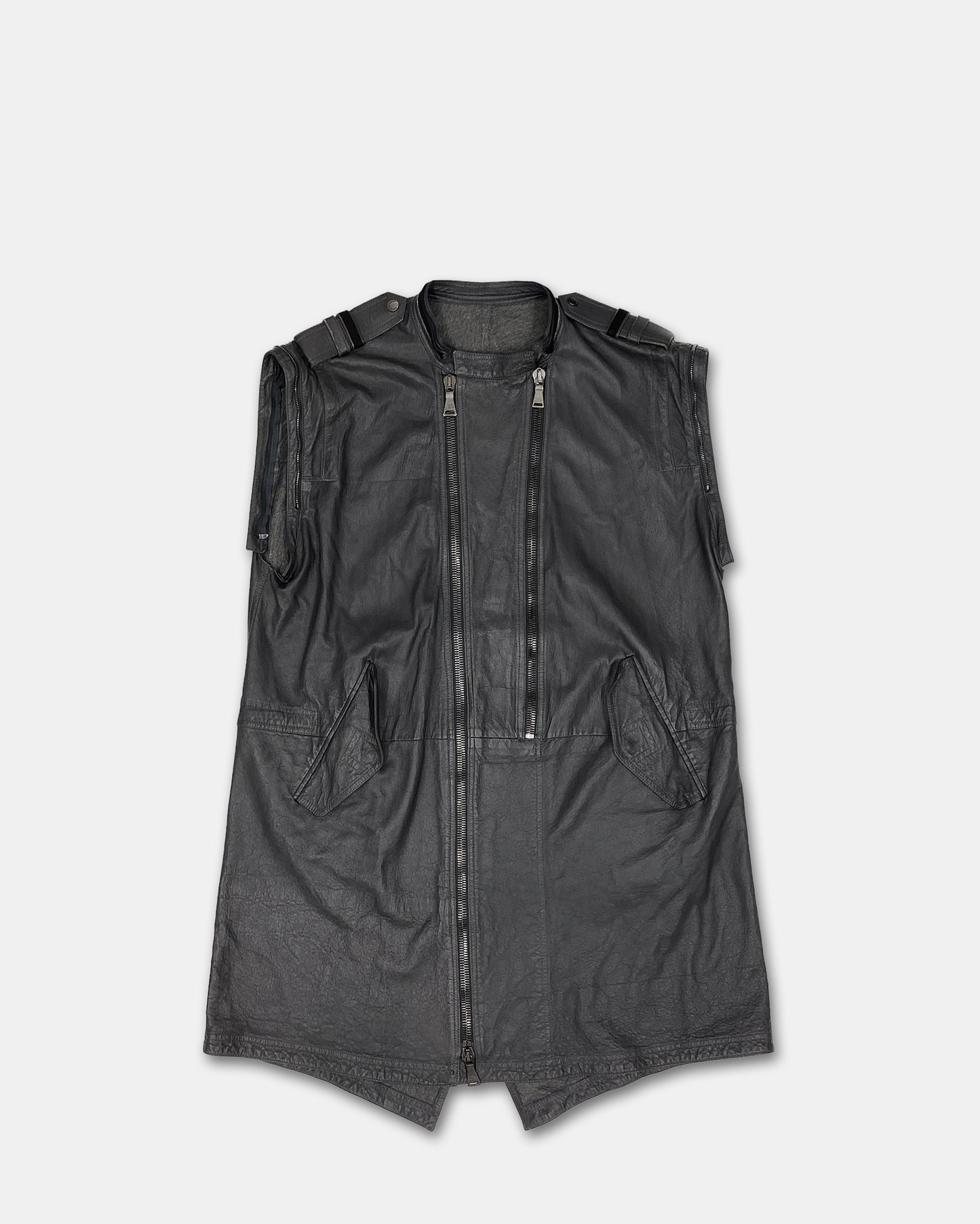 Neil Barrett SS2011 2in1 Hooded Double Zip Thin Leather Coat Grey