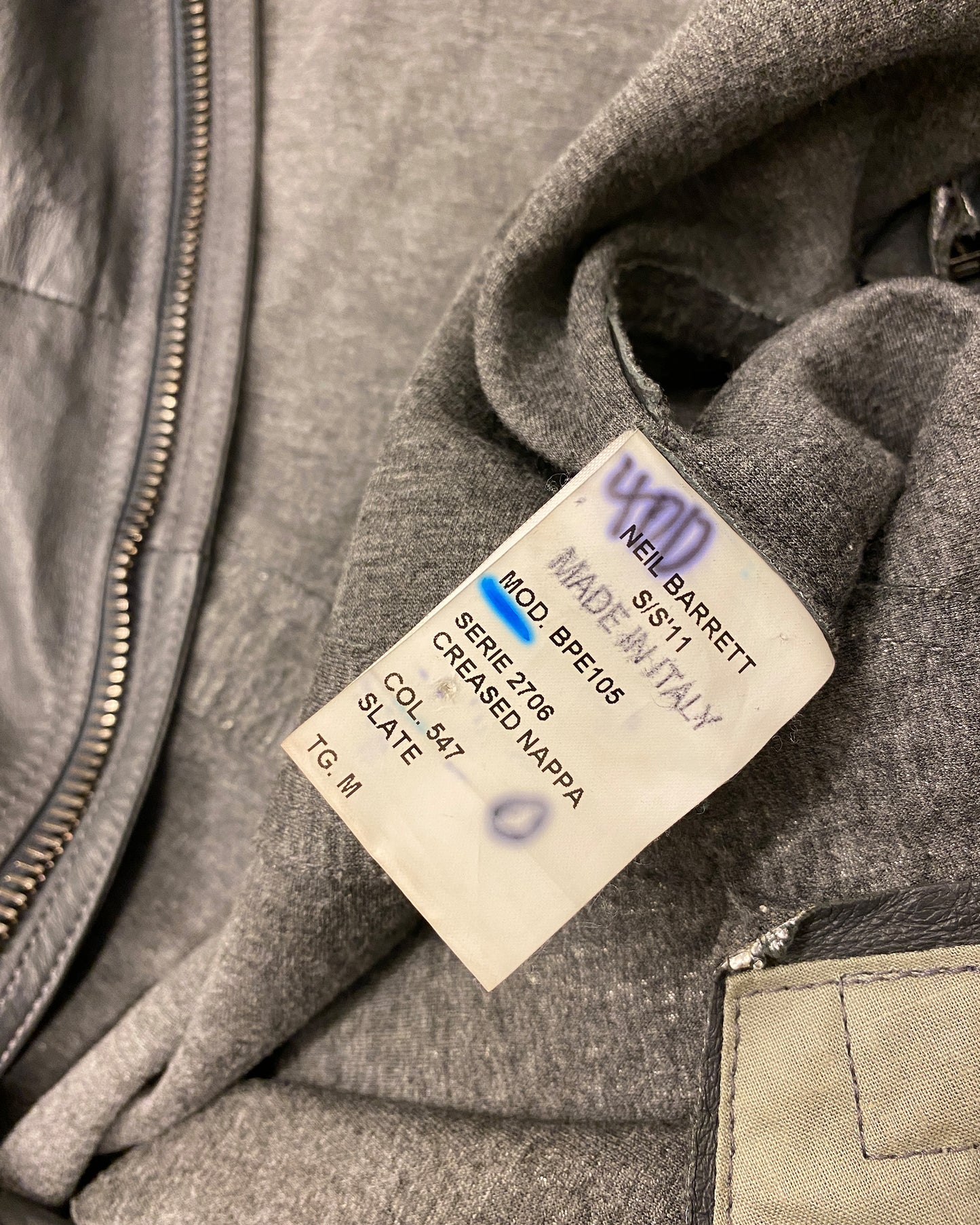Neil Barrett SS2011 2in1 Hooded Double Zip Thin Leather Coat Grey