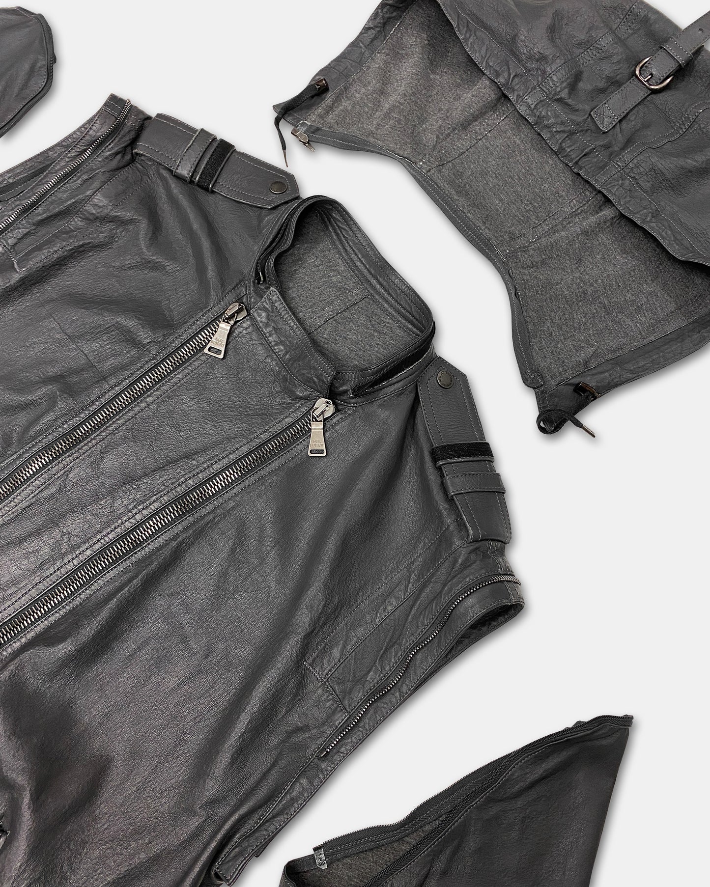 Neil Barrett SS2011 2in1 Hooded Double Zip Thin Leather Coat Grey