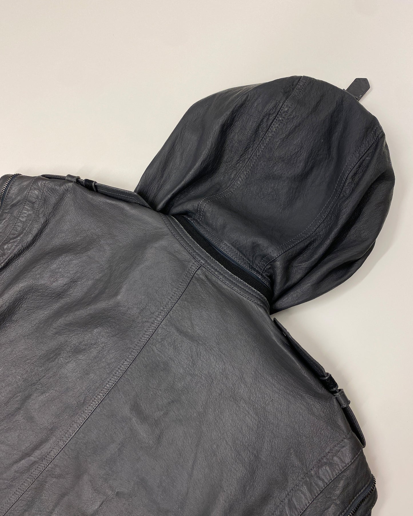 Neil Barrett SS2011 2in1 Hooded Double Zip Thin Leather Coat Grey