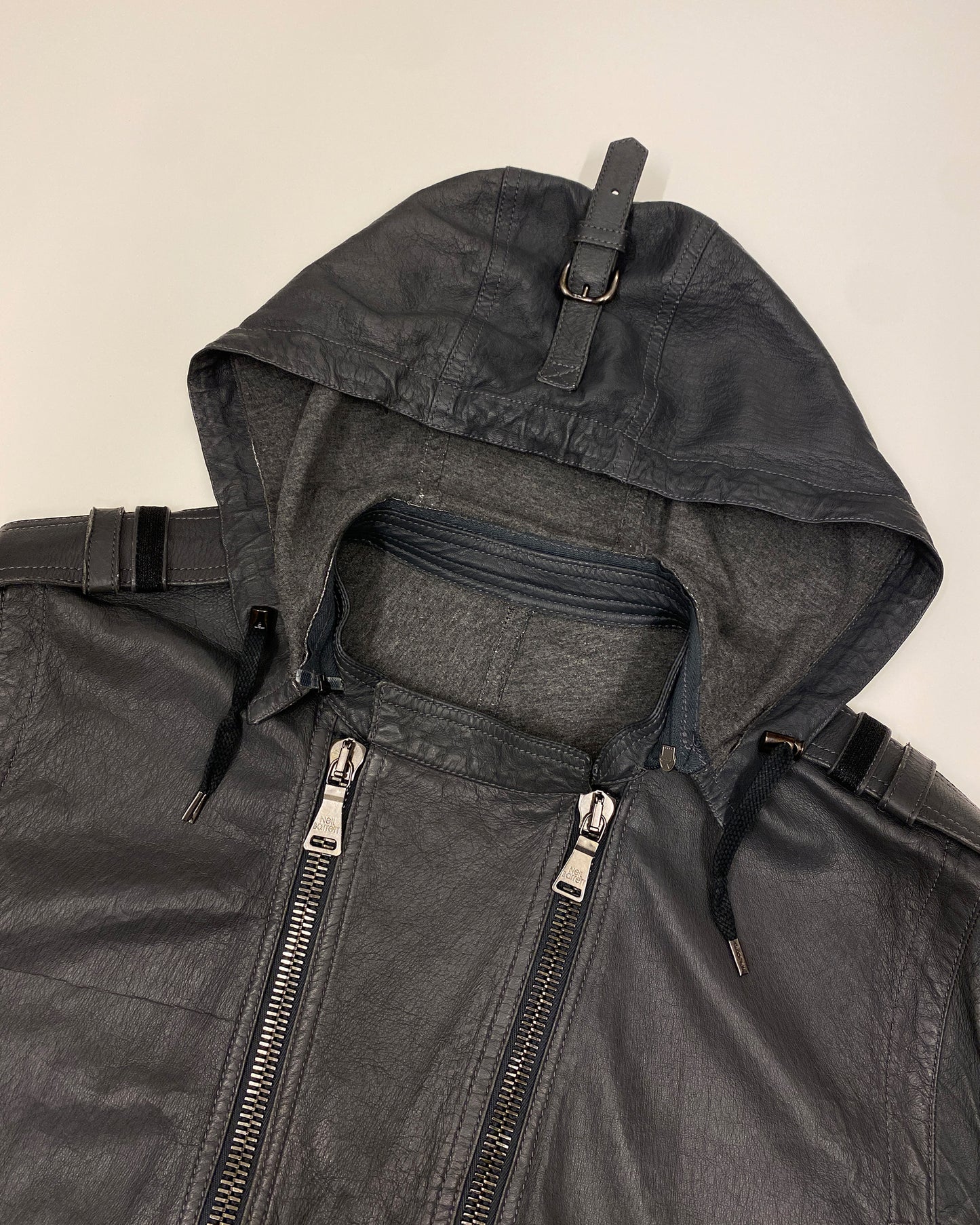 Neil Barrett SS2011 2in1 Hooded Double Zip Thin Leather Coat Grey