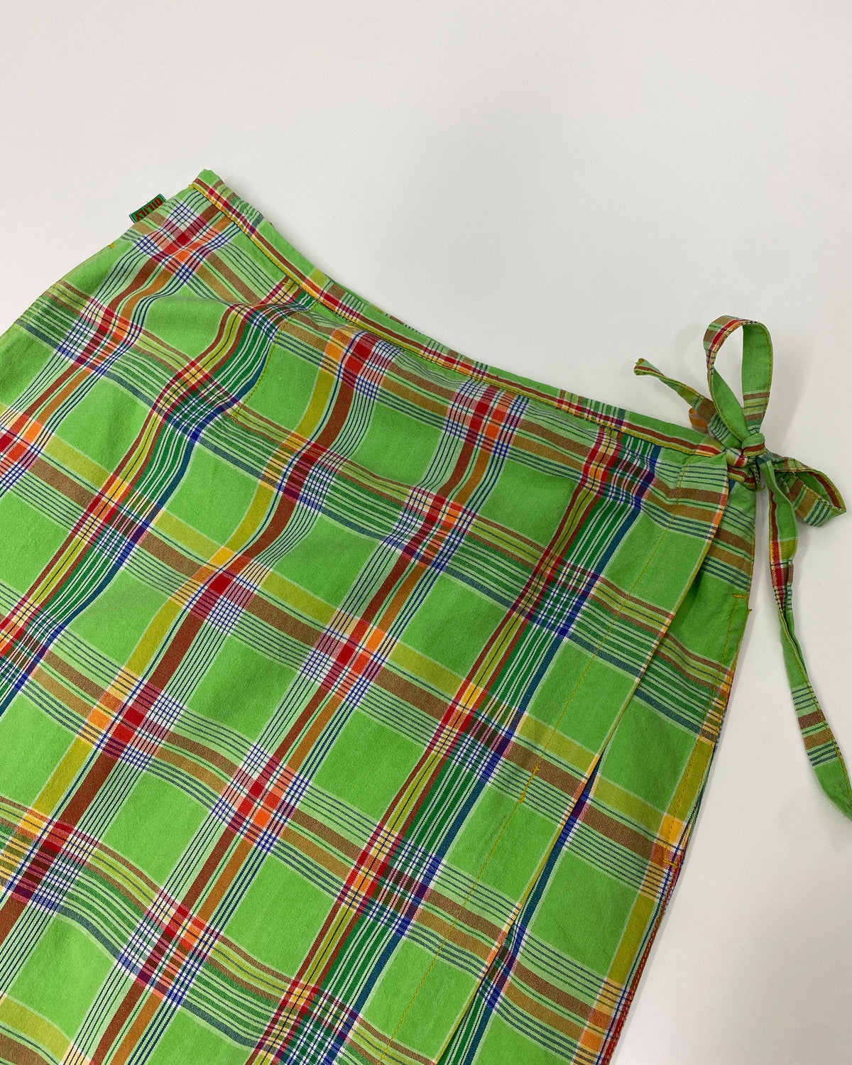 Oilily 1980s Checkered Wrap Cotton Skirt Green