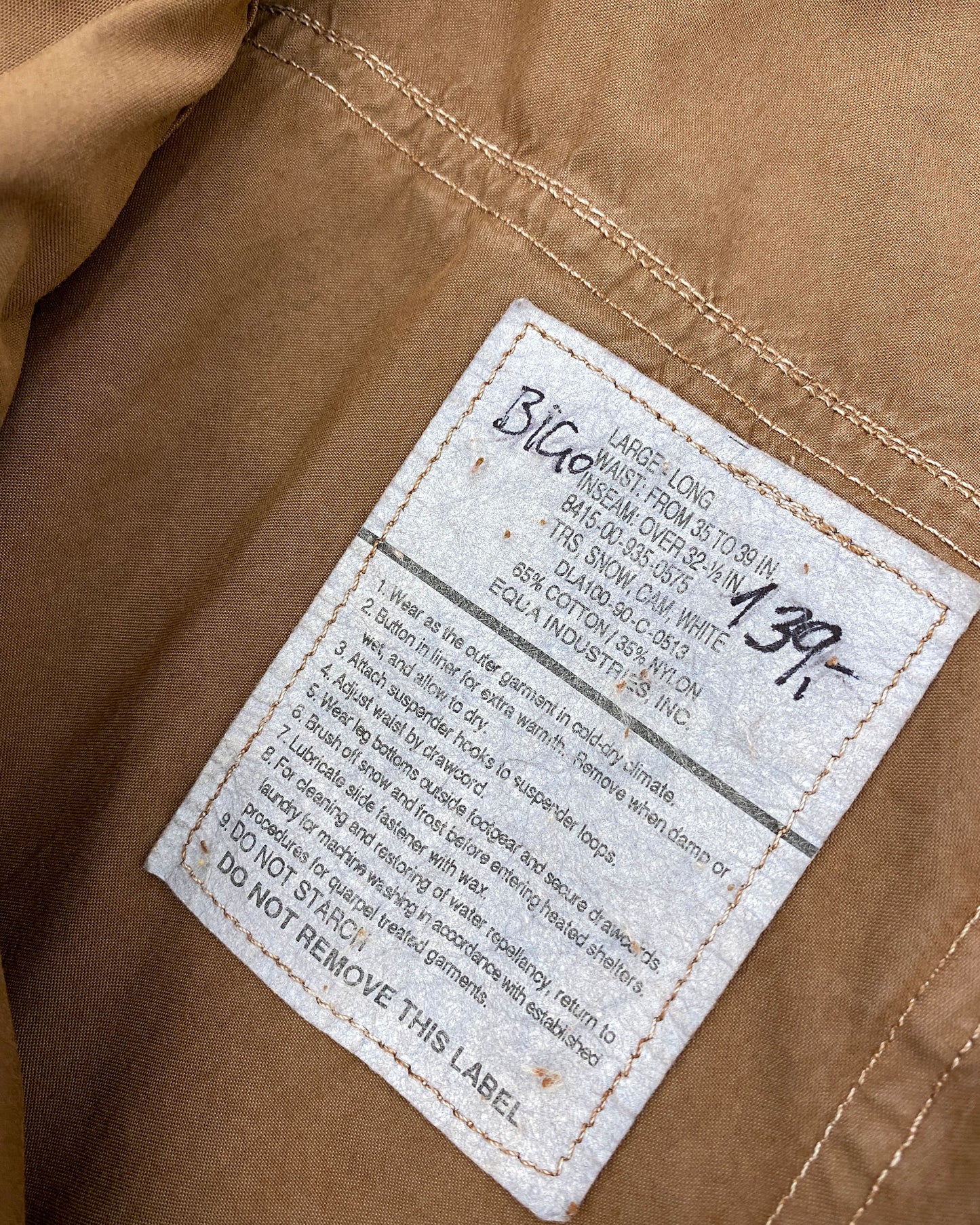 Vintage 1990s Dyed US Army Snow Pants Brown