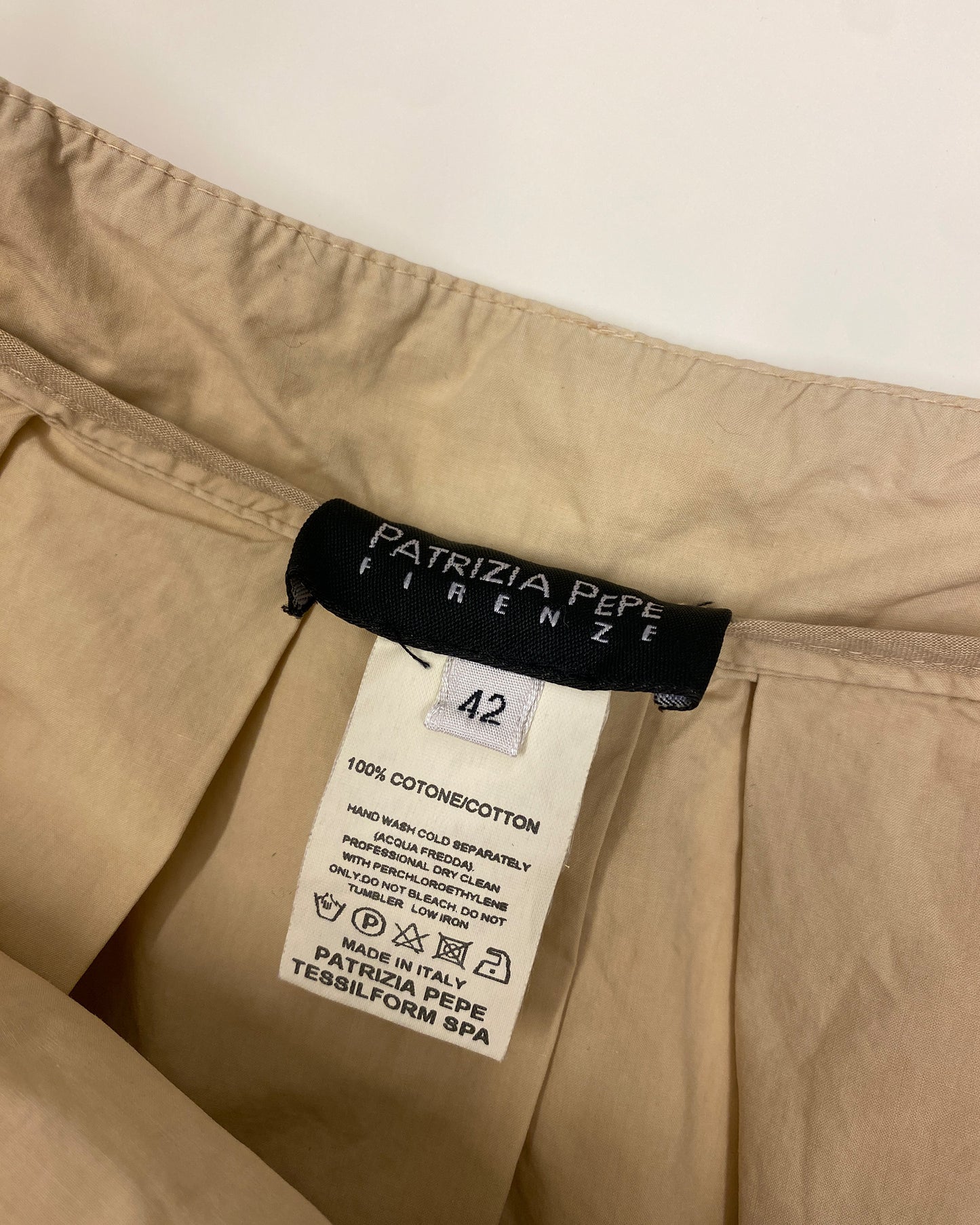 Patrizia Pepe 2000s Pleated Cotton Skirt Beige