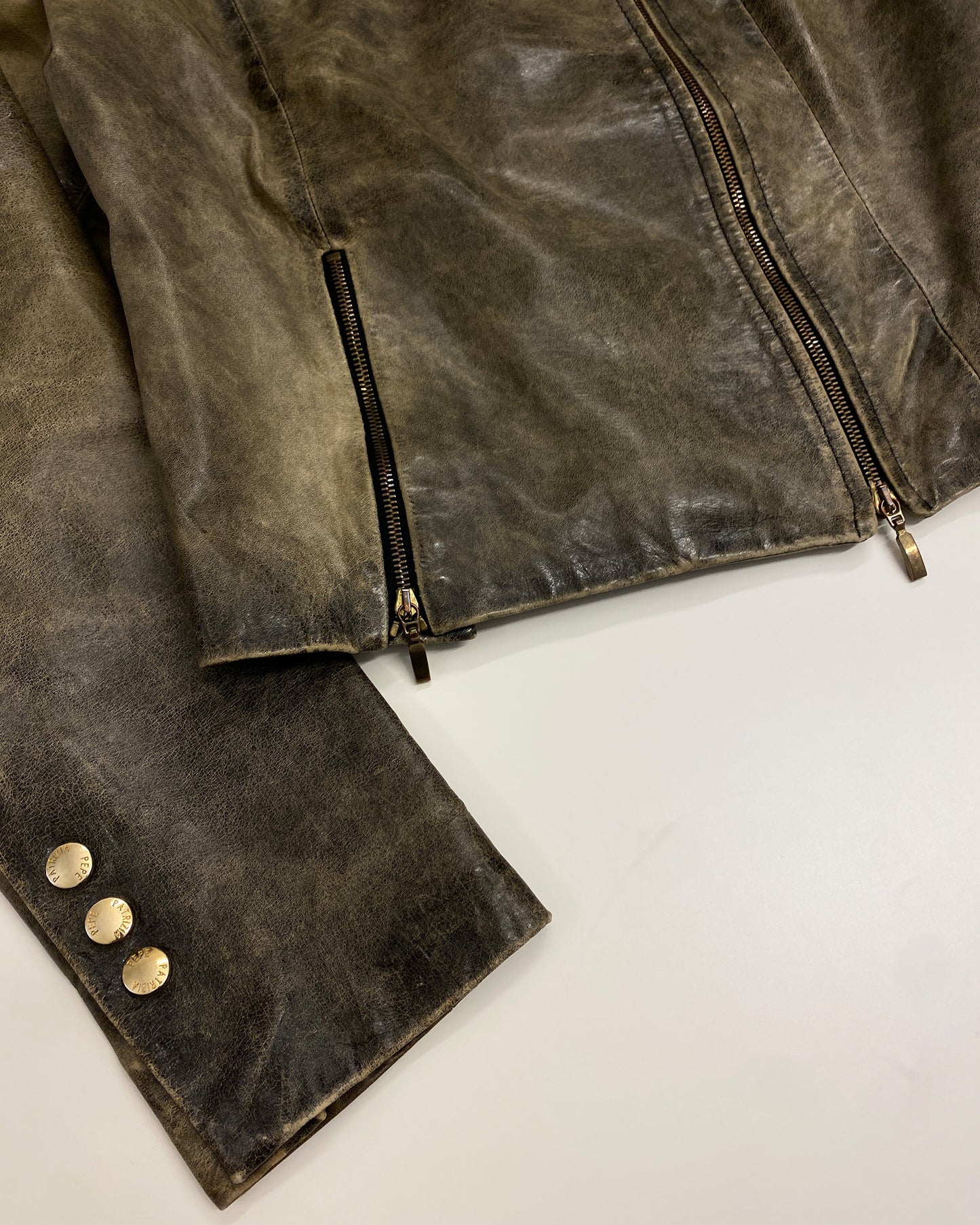 Patrizia Pepe 2000s Asymmetrical Zip Leather Jacket Dirty Brown Black