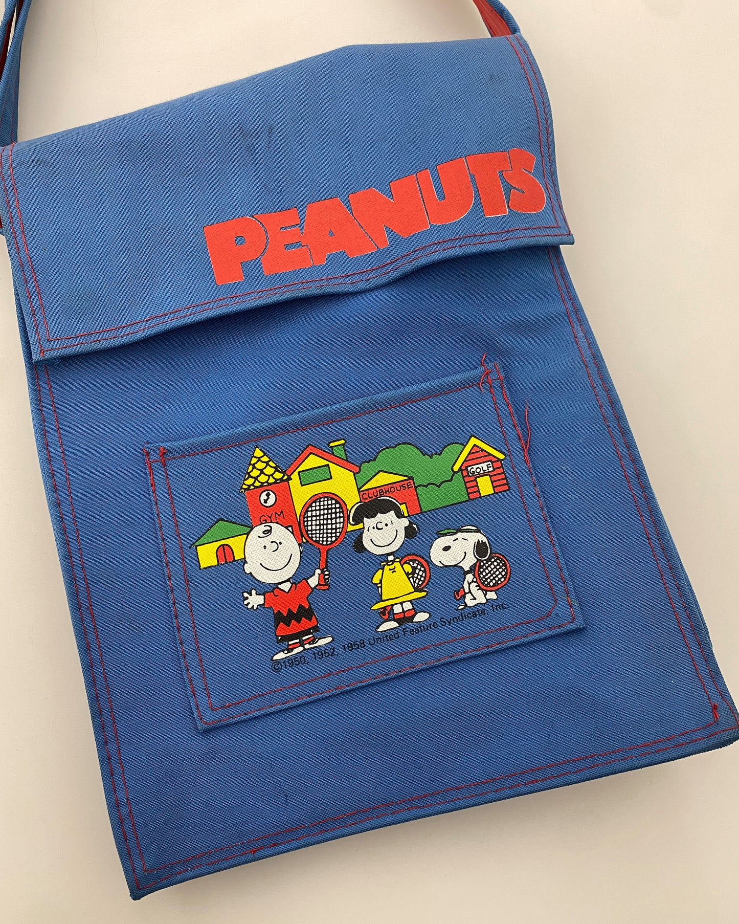 Peanuts 1958 Charlie Brown und Snoopy Messenger-Umhängetasche, Blau 