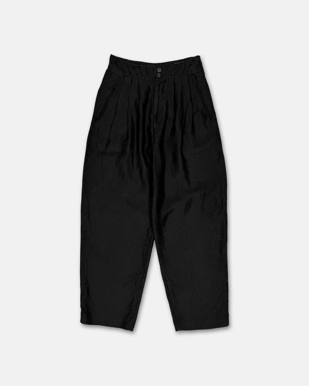Vintage 1980s Pleated Wide Linen Pants Black