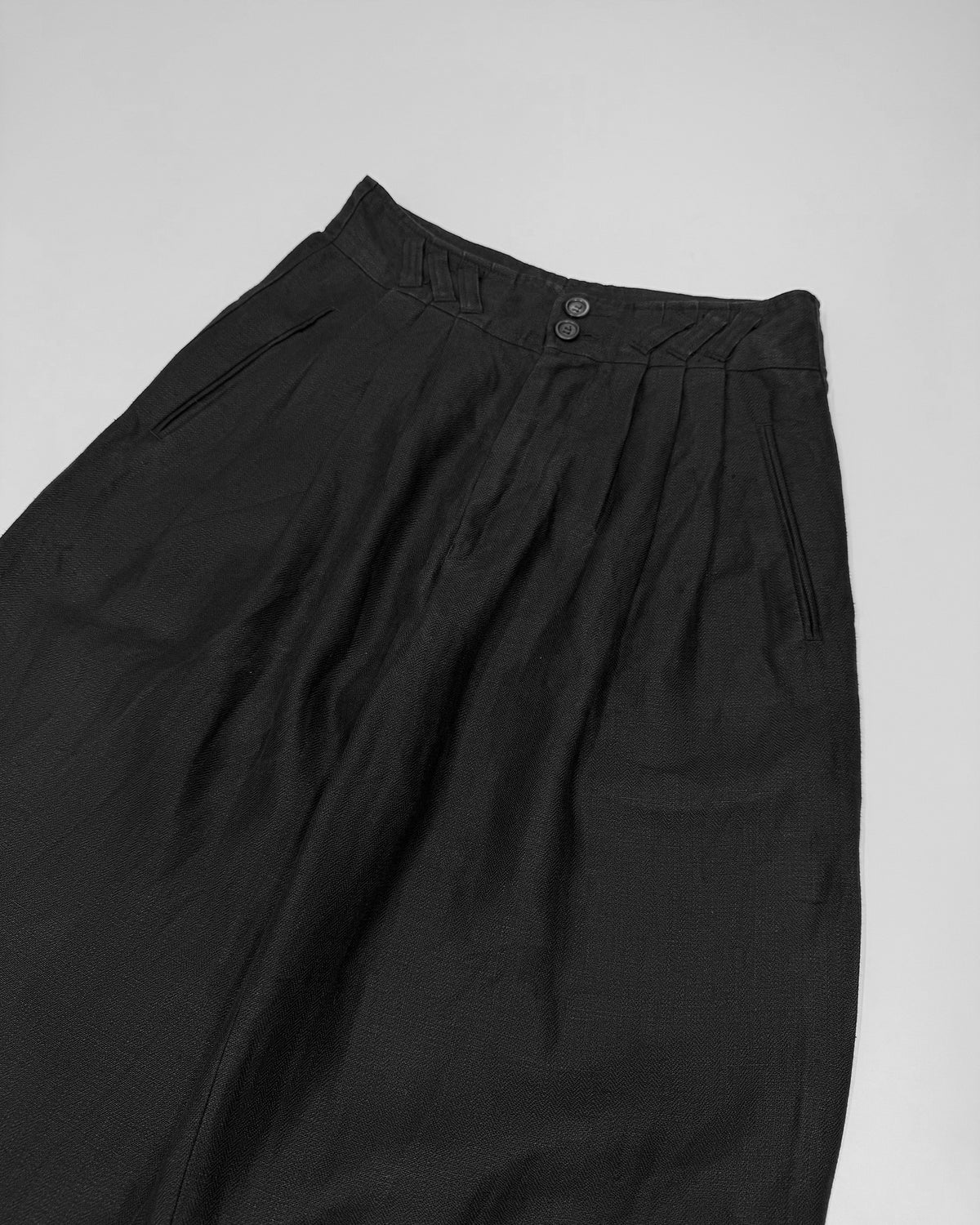 Vintage 1980s Pleated Wide Linen Pants Black