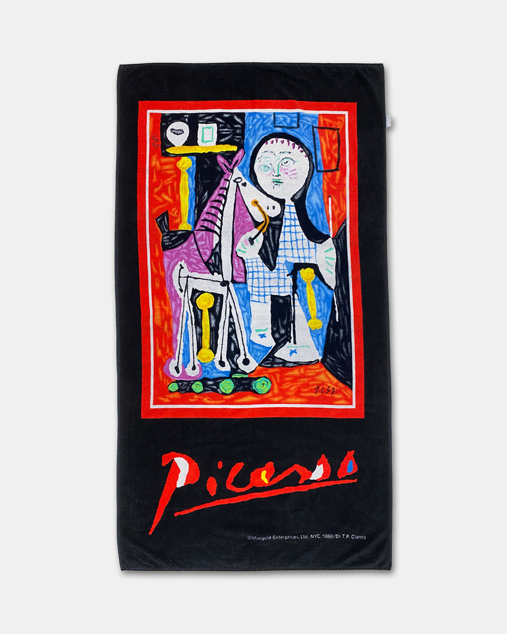 Vintage 1988 Picasso Enfant avec cheval à roulettes Beach Towel Black