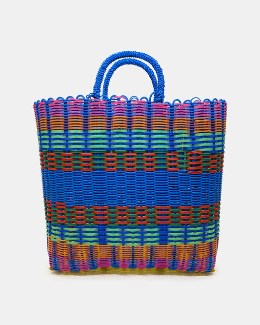 Vintage 2000s Plastic Woven Basket Bag Multicolor