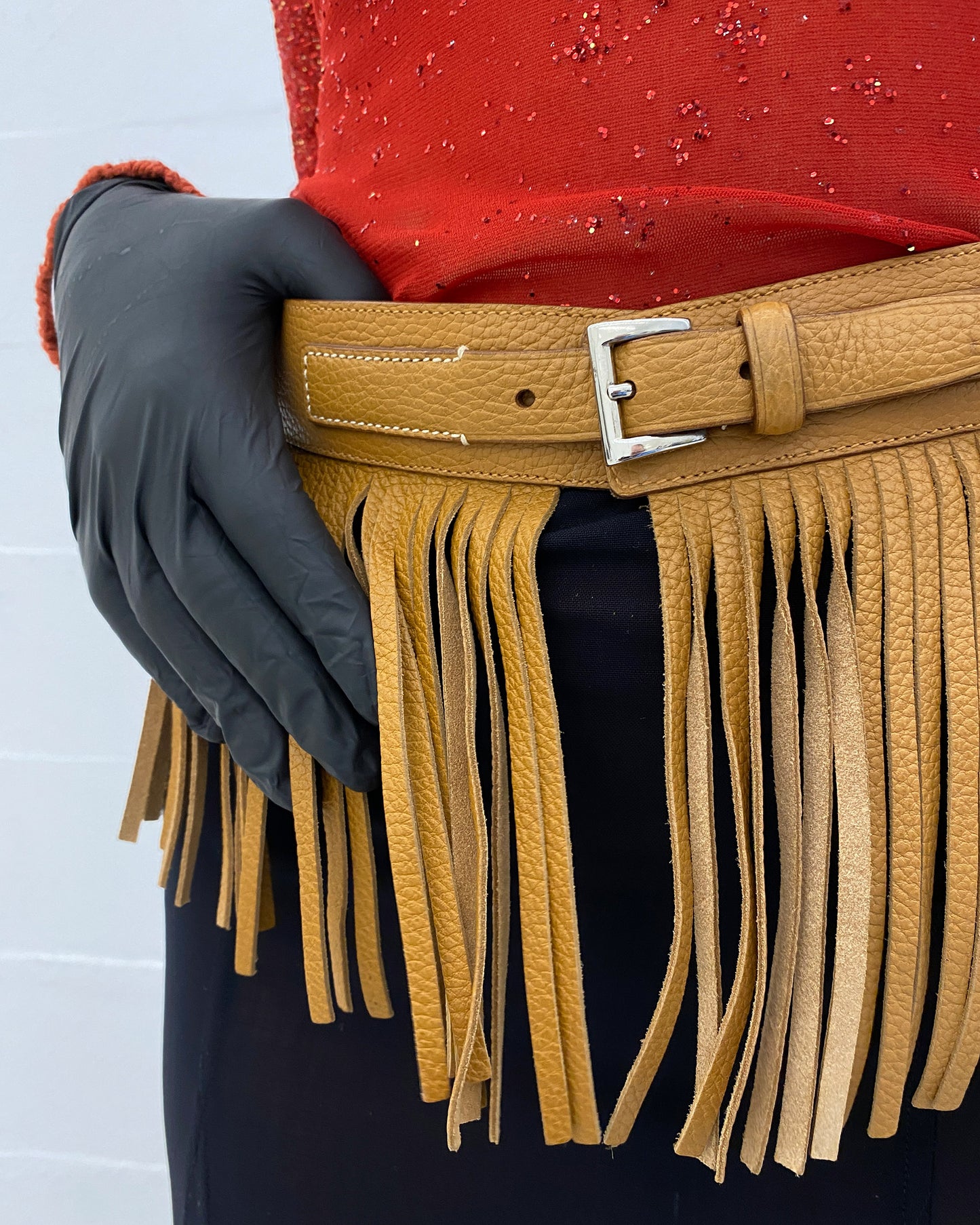 Prada SS2007 Leather Fringe Belt Light Brown