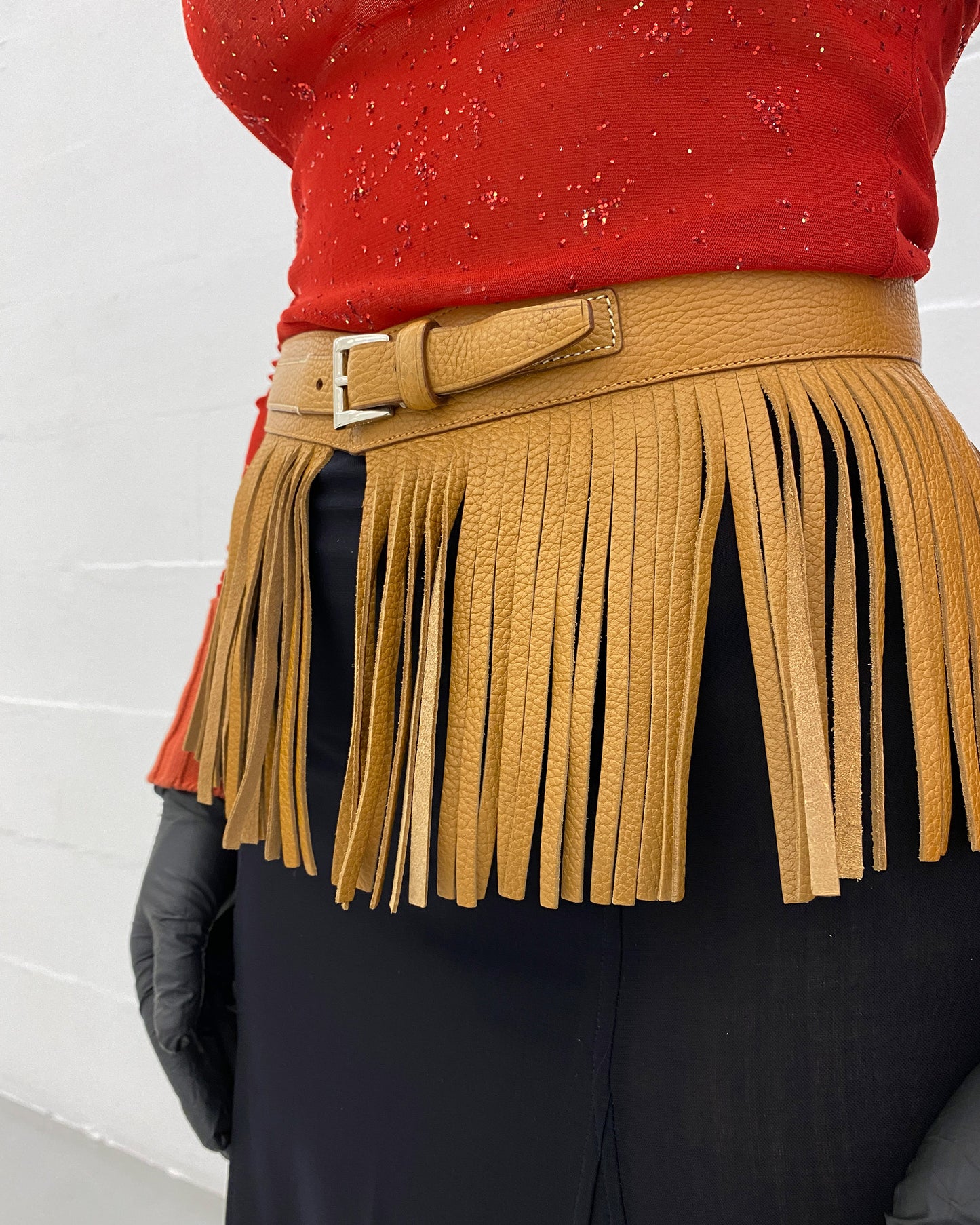Prada SS2007 Leather Fringe Belt Light Brown