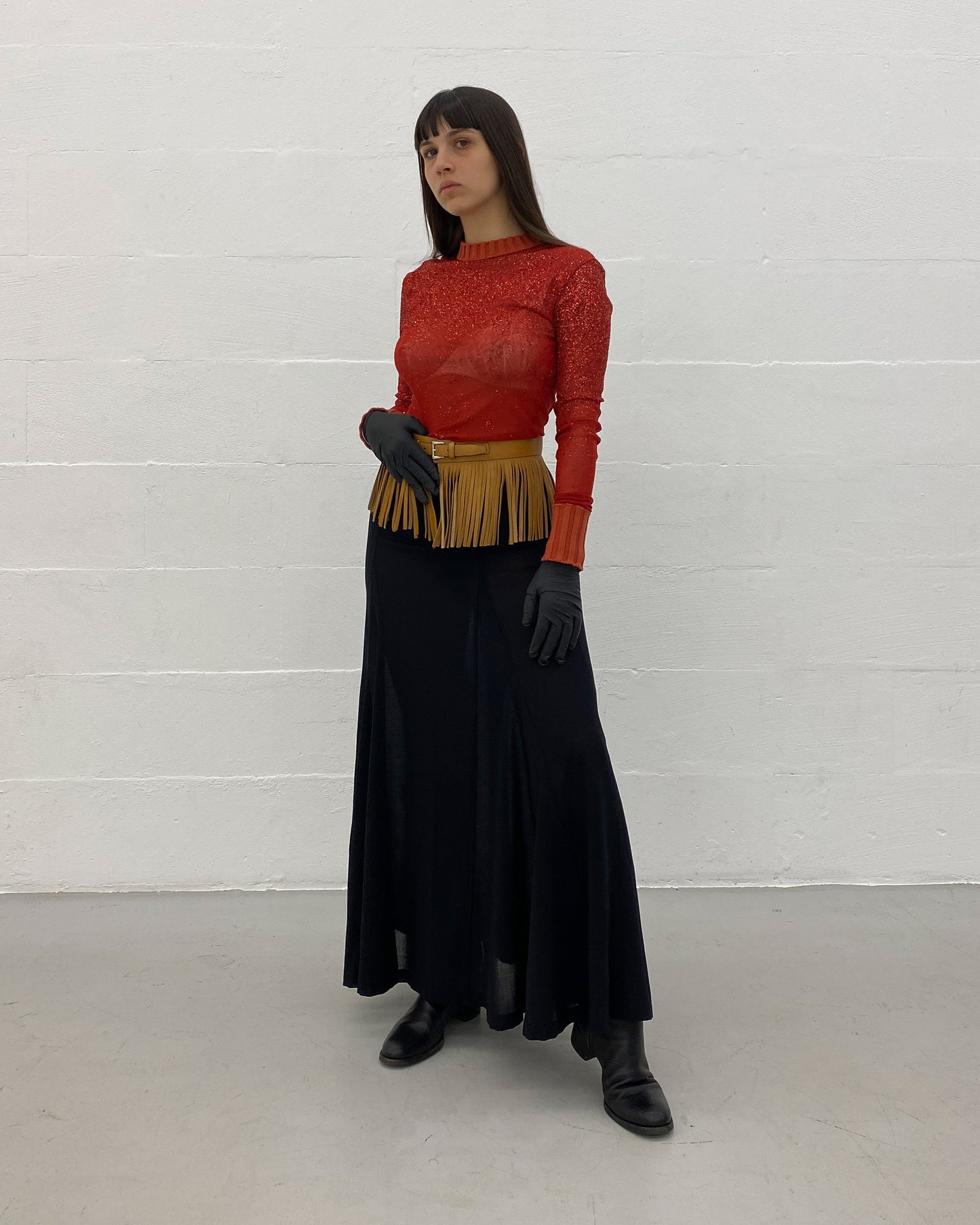 Prada SS2007 Leather Fringe Belt Light Brown