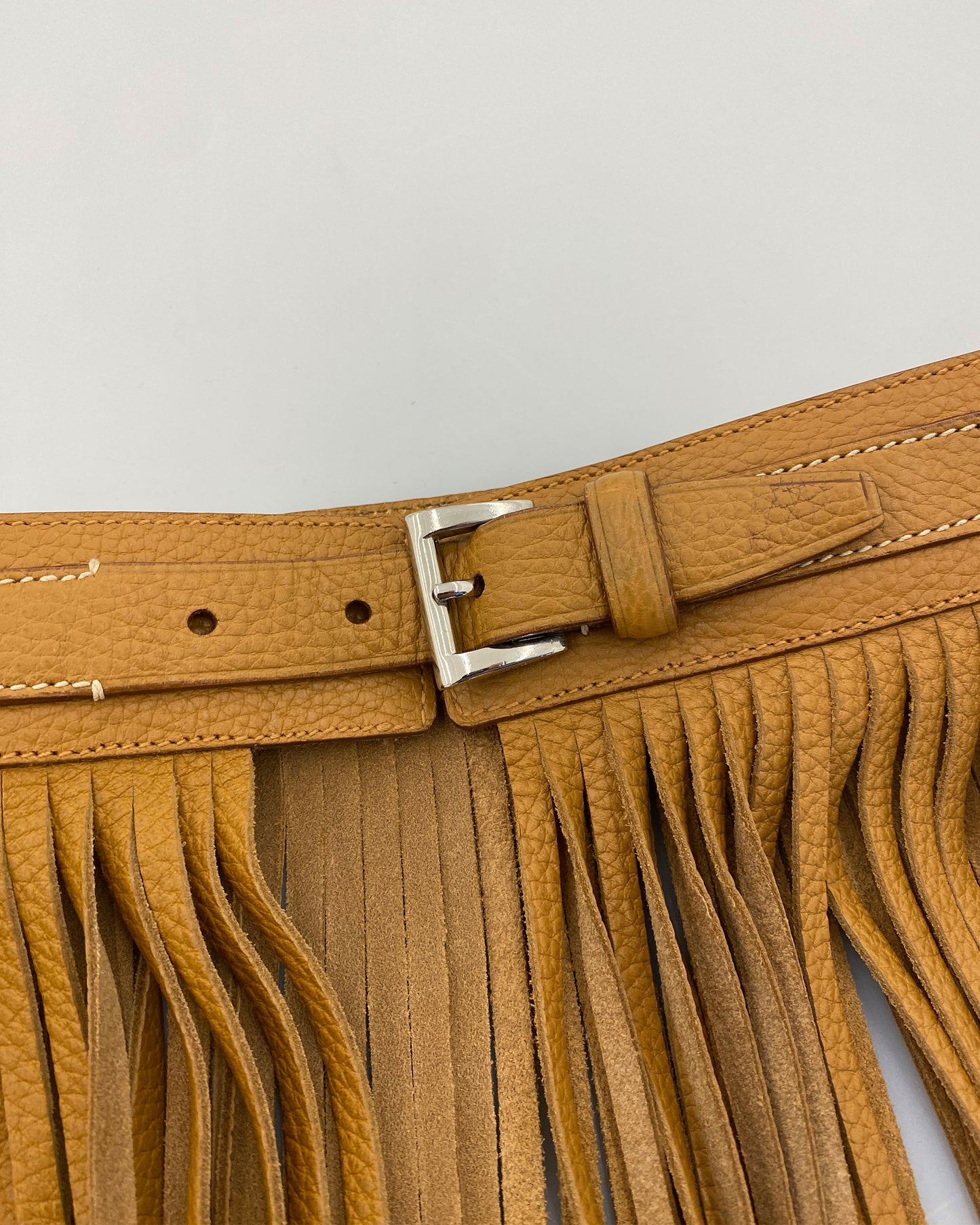 Prada SS2007 Leather Fringe Belt Light Brown