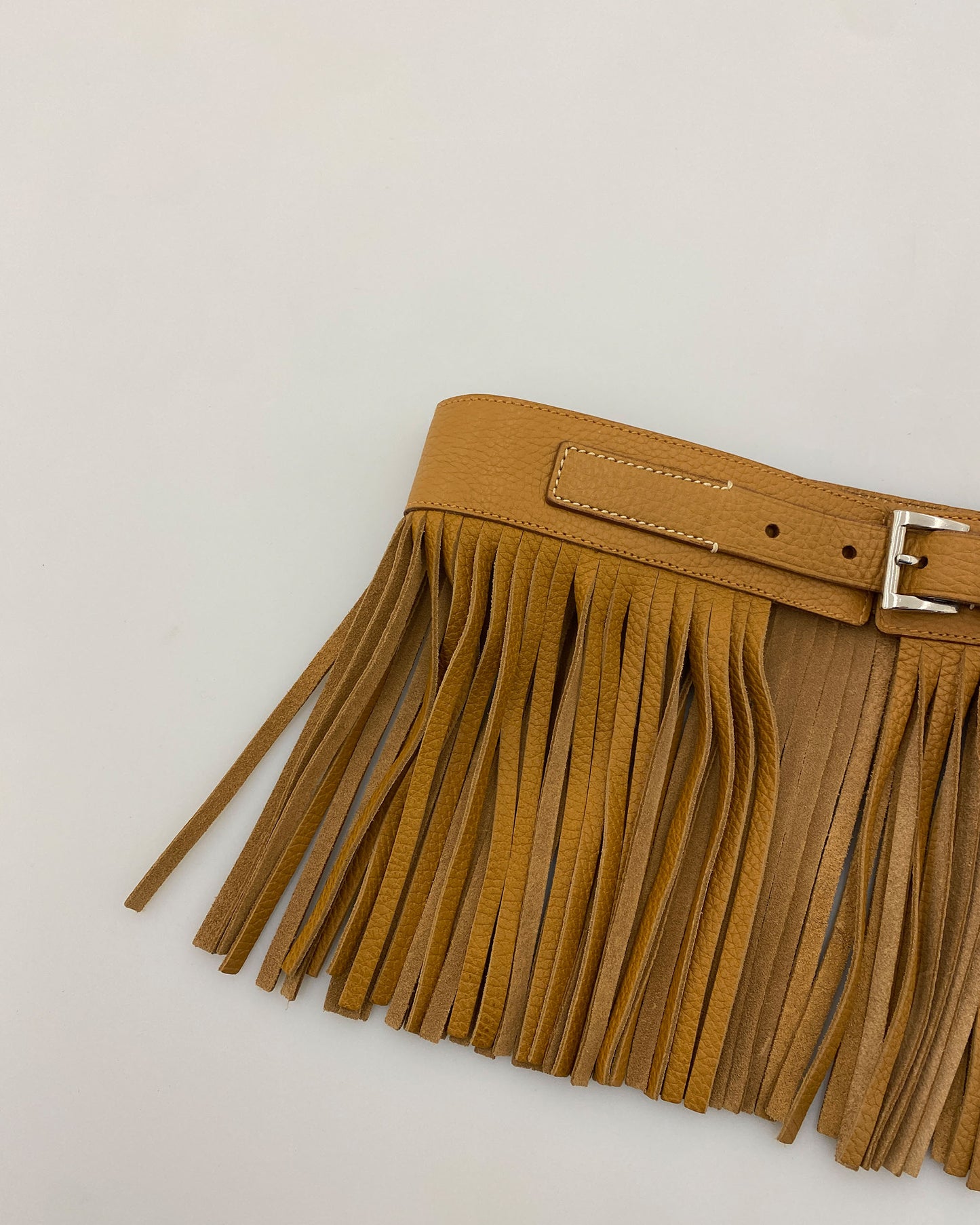 Prada SS2007 Leather Fringe Belt Light Brown