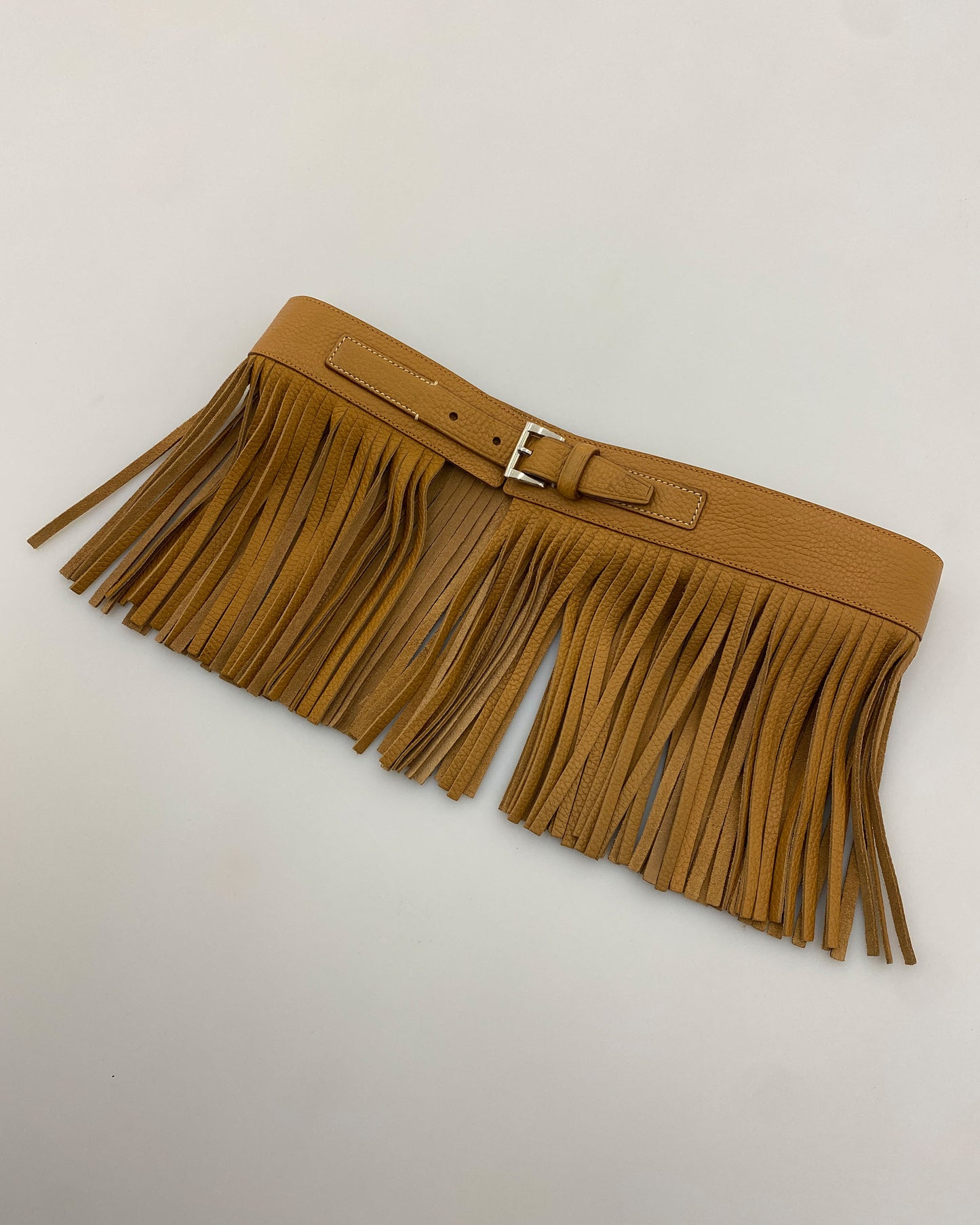 Prada SS2007 Leather Fringe Belt Light Brown