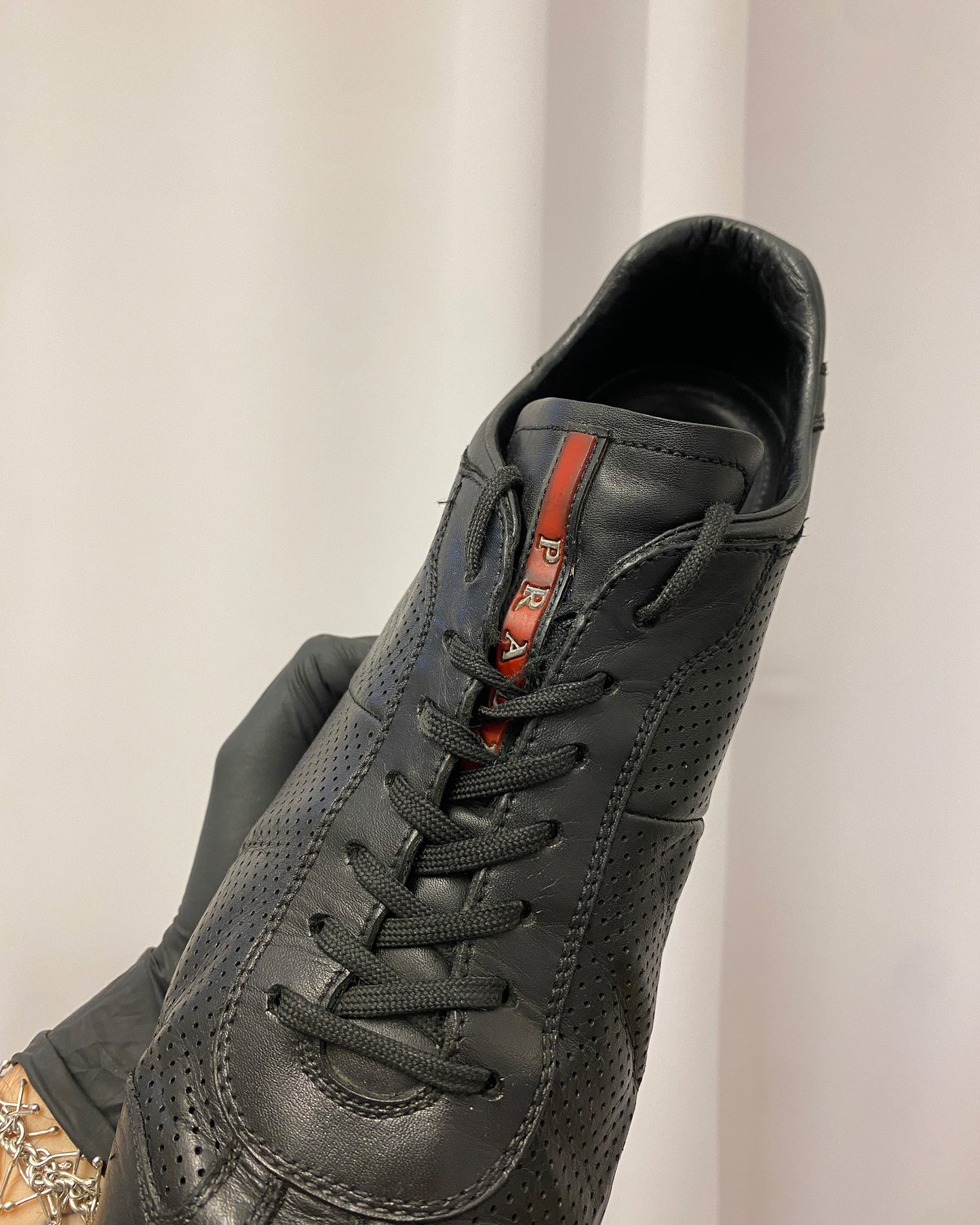 Prada 2000s Perforated Leather Sneaker Black