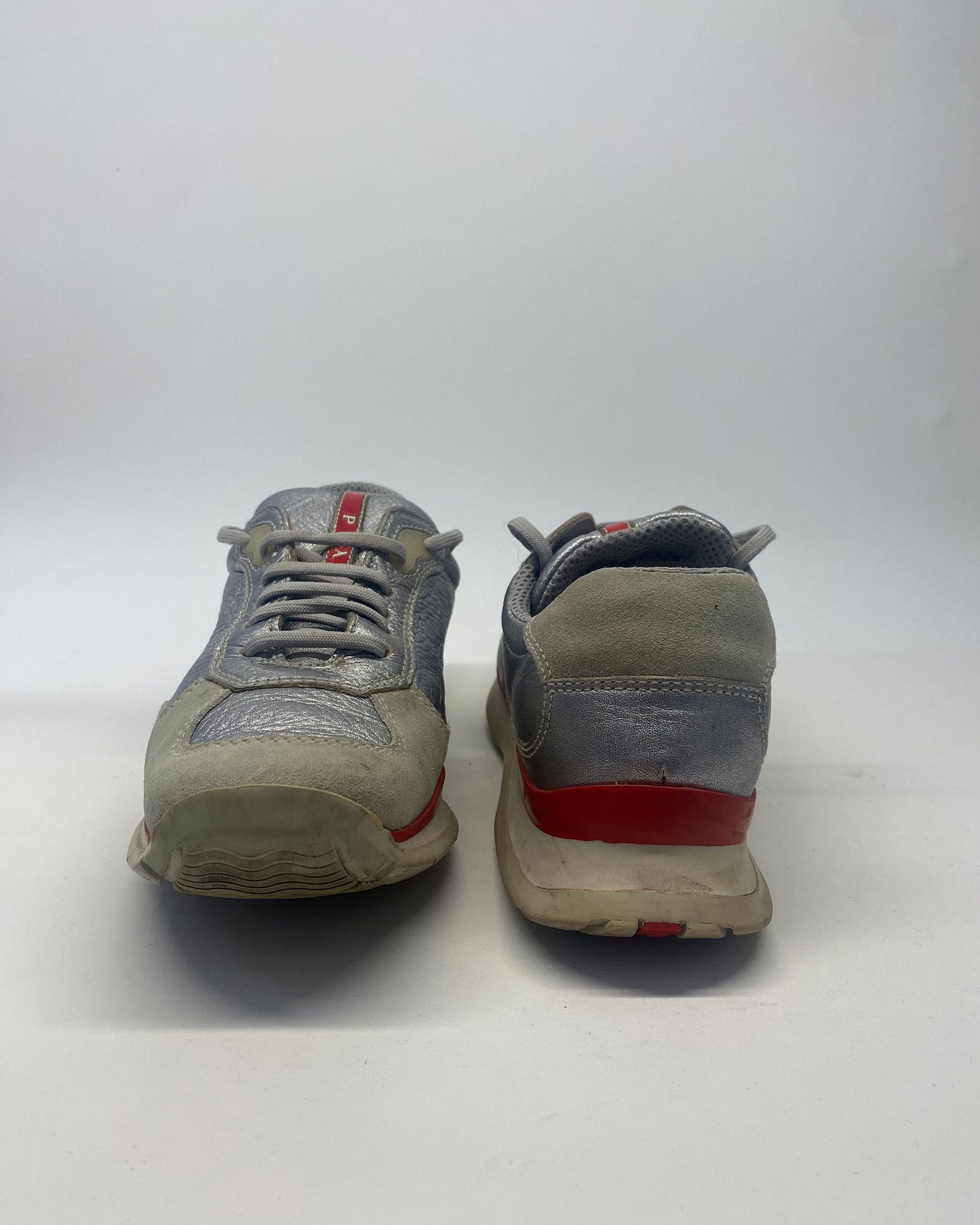 Prada 2000s E2003 Low Top Sneaker Silver Red