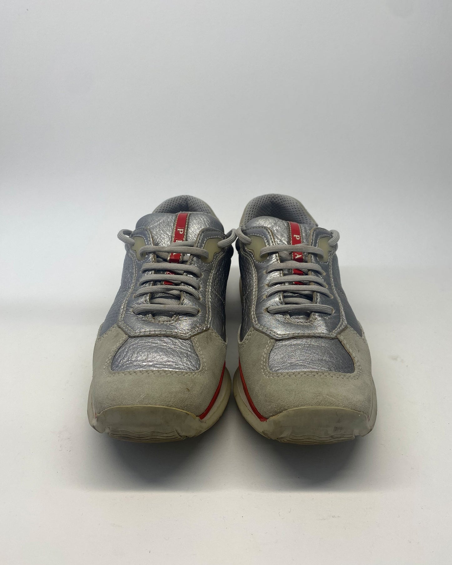 Prada 2000s E2003 Low Top Sneaker Silver Red
