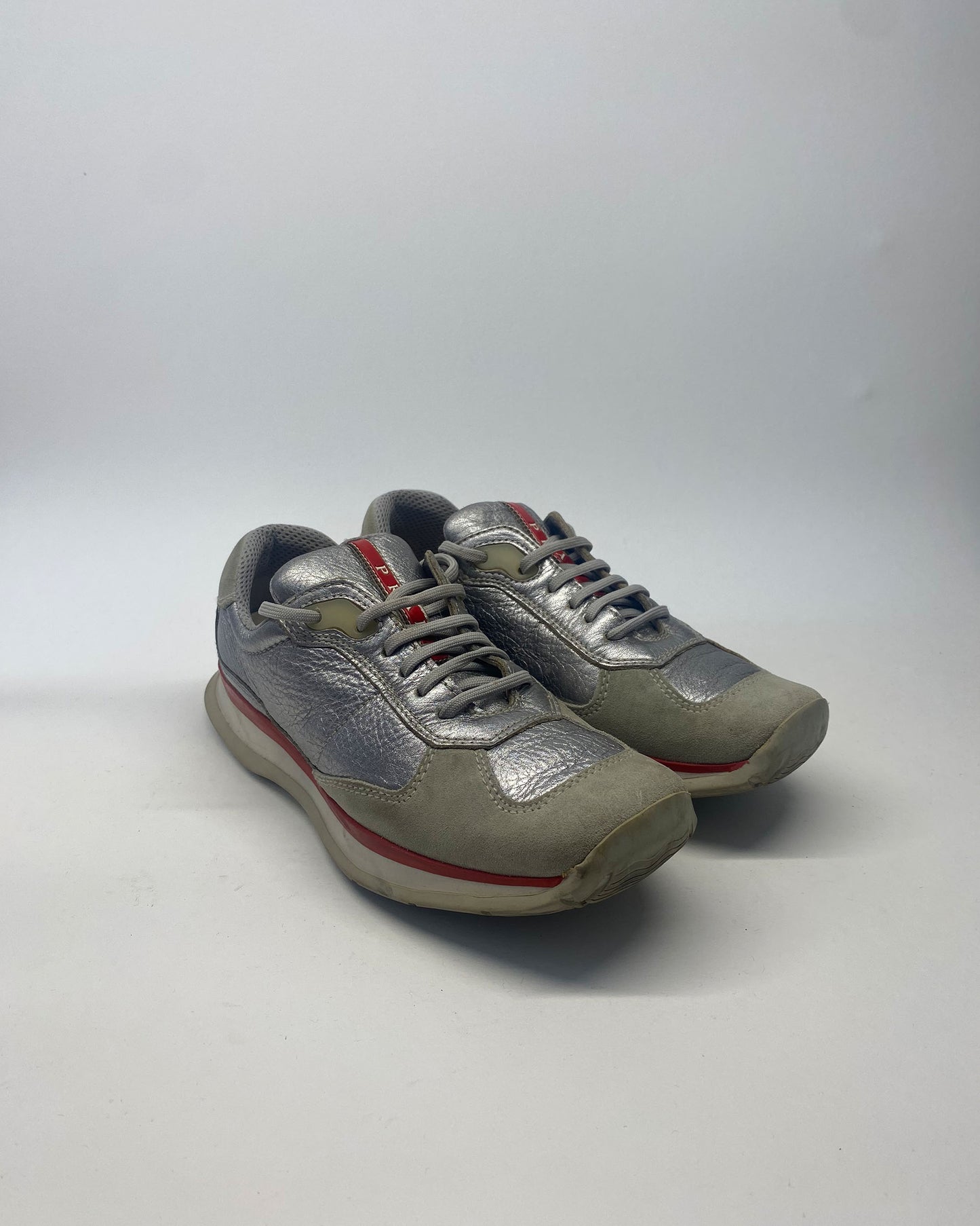 Prada 2000s E2003 Low Top Sneaker Silver Red