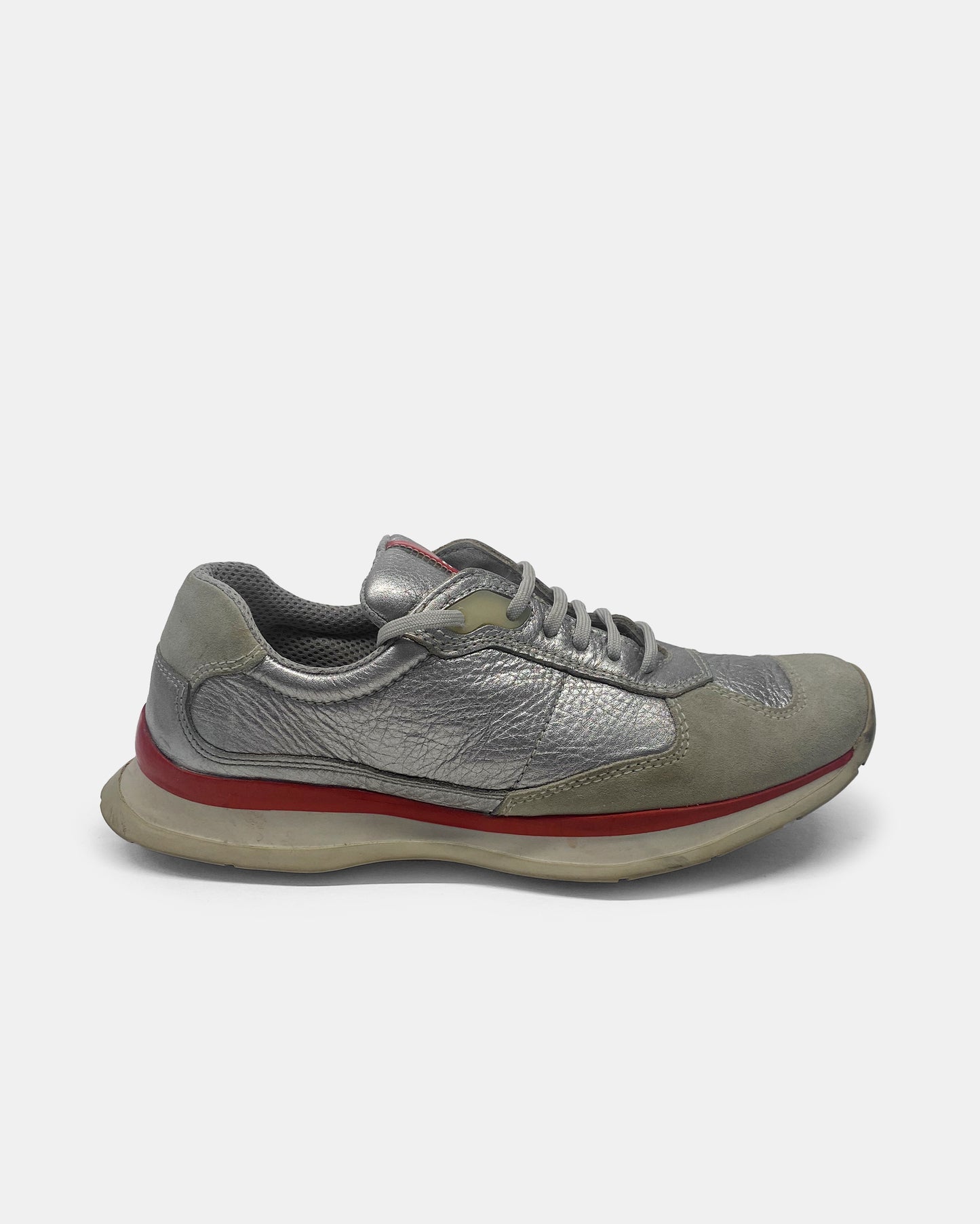 Prada 2000s E2003 Low Top Sneaker Silver Red
