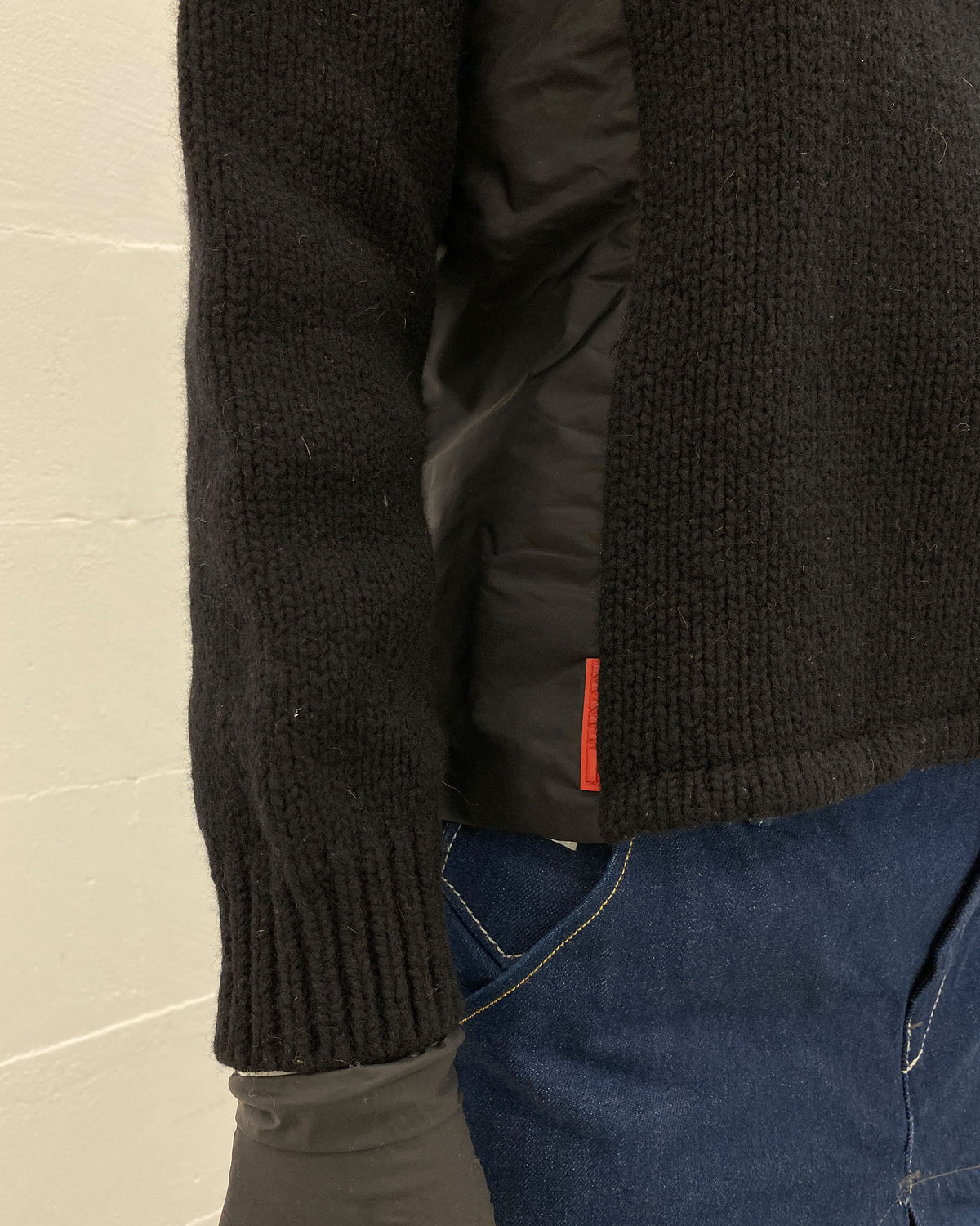 Prada 2000s Half Zip Nylon Knit Wool Sweater Black