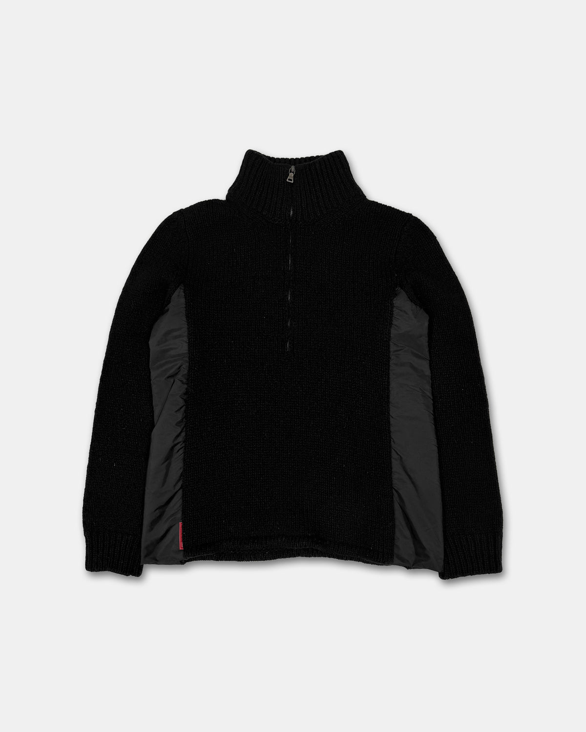 Prada 2000s Half Zip Nylon Knit Wool Sweater Black