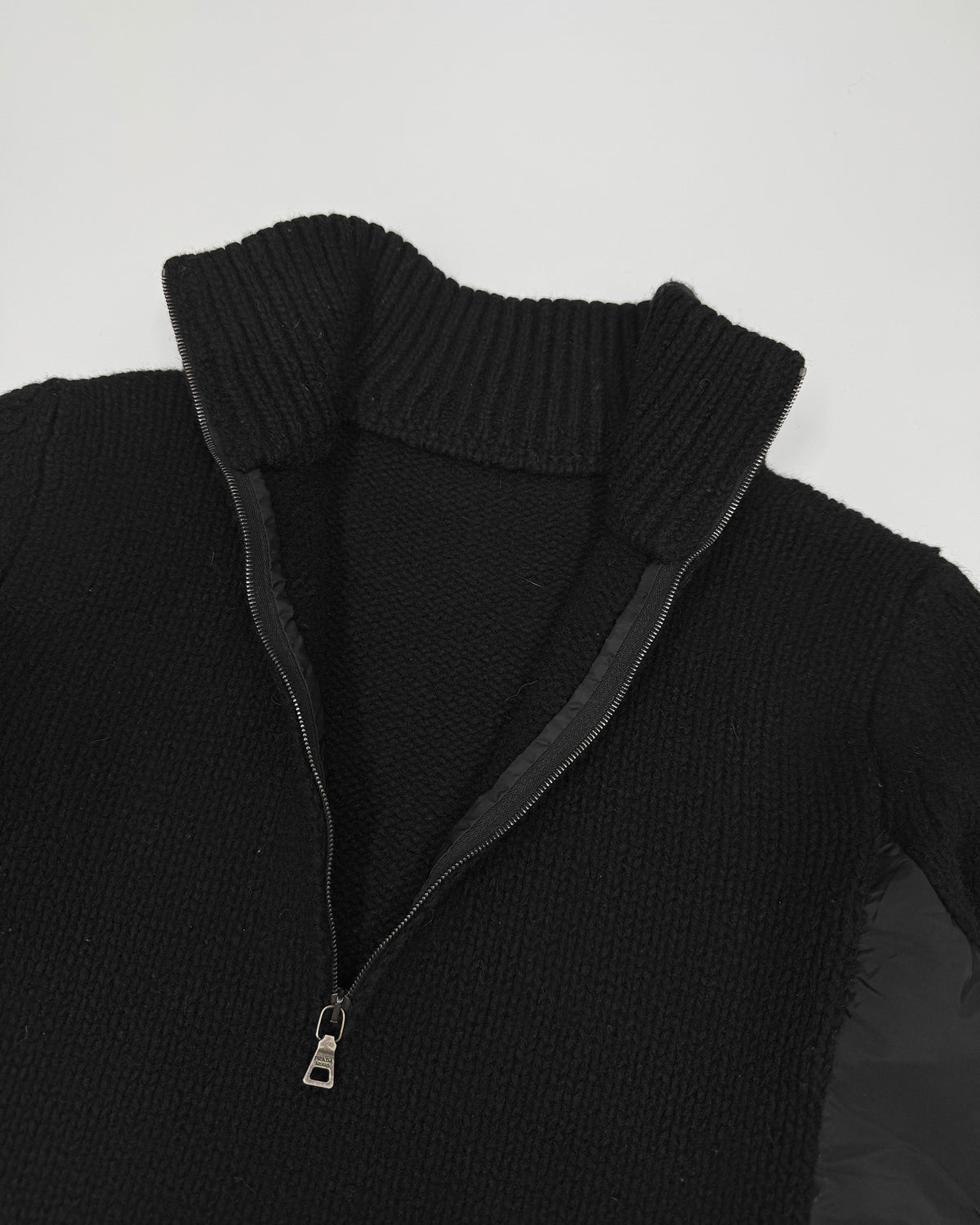 Prada 2000s Half Zip Nylon Knit Wool Sweater Black