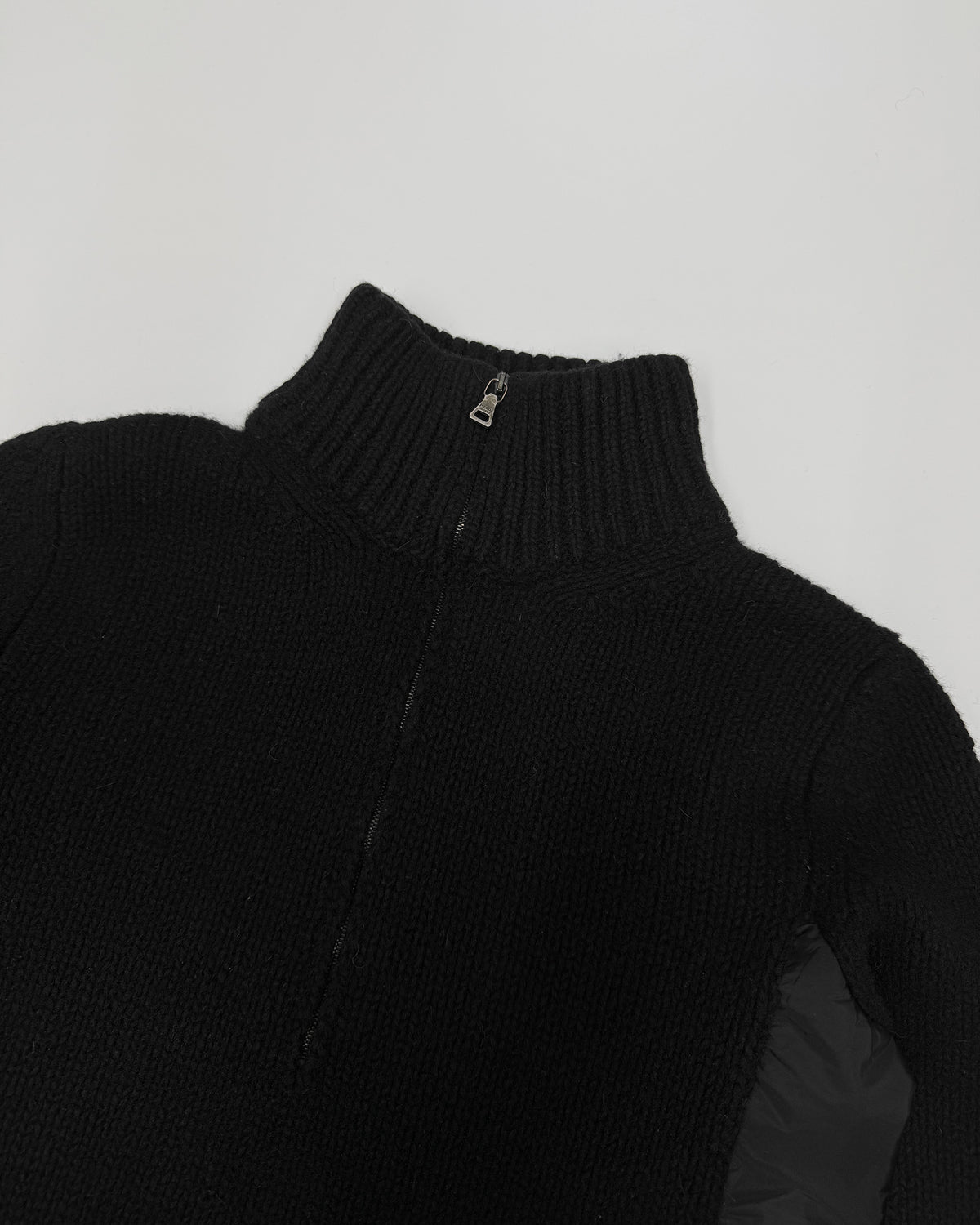 Prada 2000s Half Zip Nylon Knit Wool Sweater Black