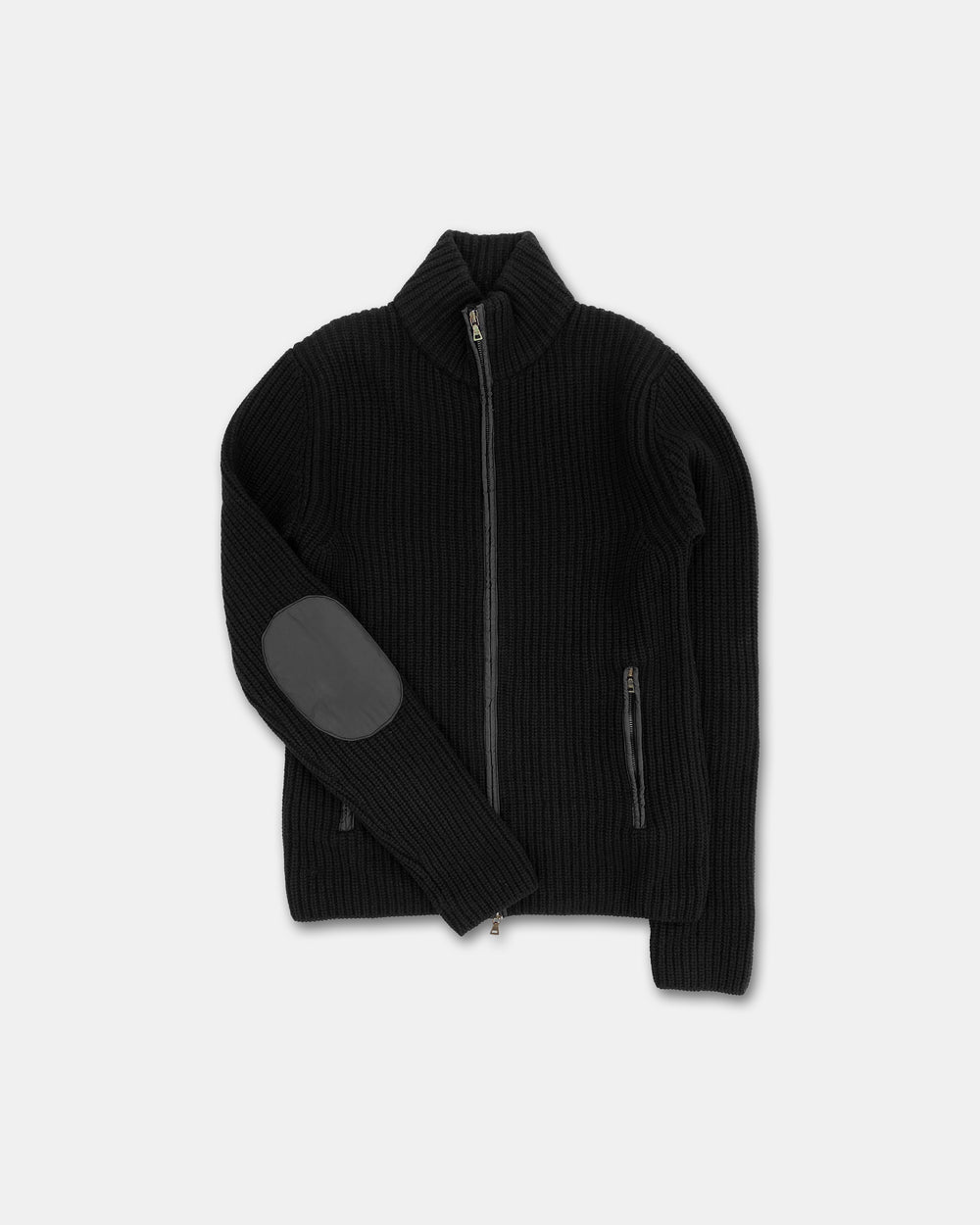 Prada 2010s Elbow Patch Zip Knit Sweater Black