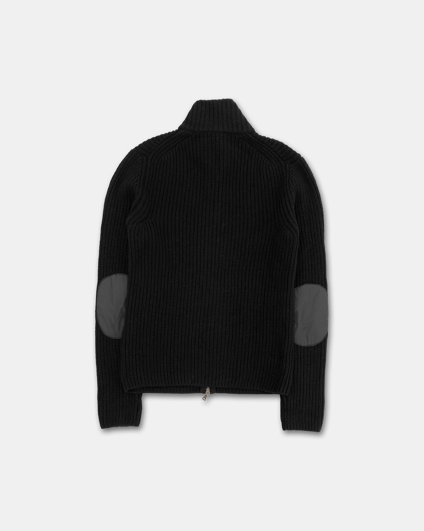 Prada 2010s Elbow Patch Zip Knit Sweater Black